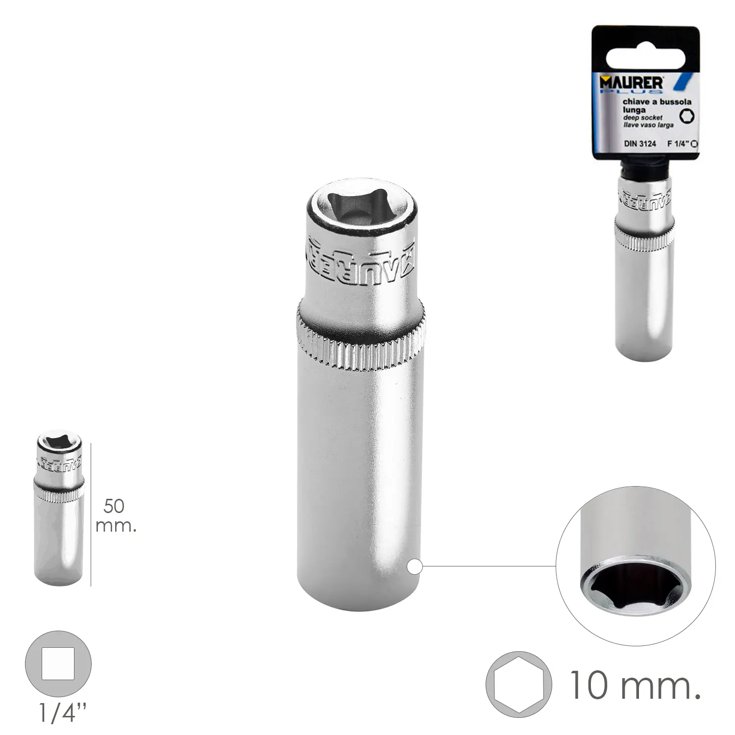 LLAVE VASO LARGA 1/4" - 10 MM. HEXA