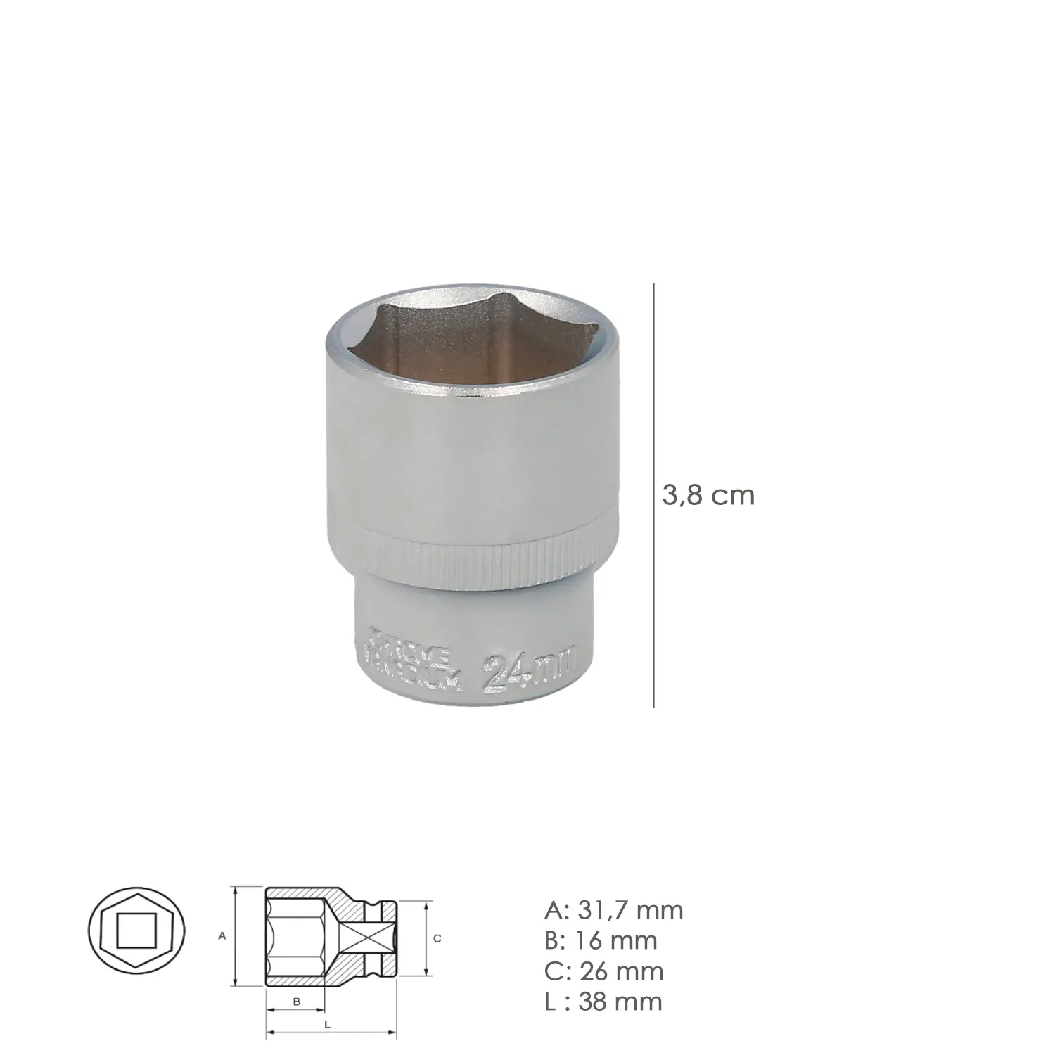 LLAVE VASO  1/2 HEXAGONAL 24MM.