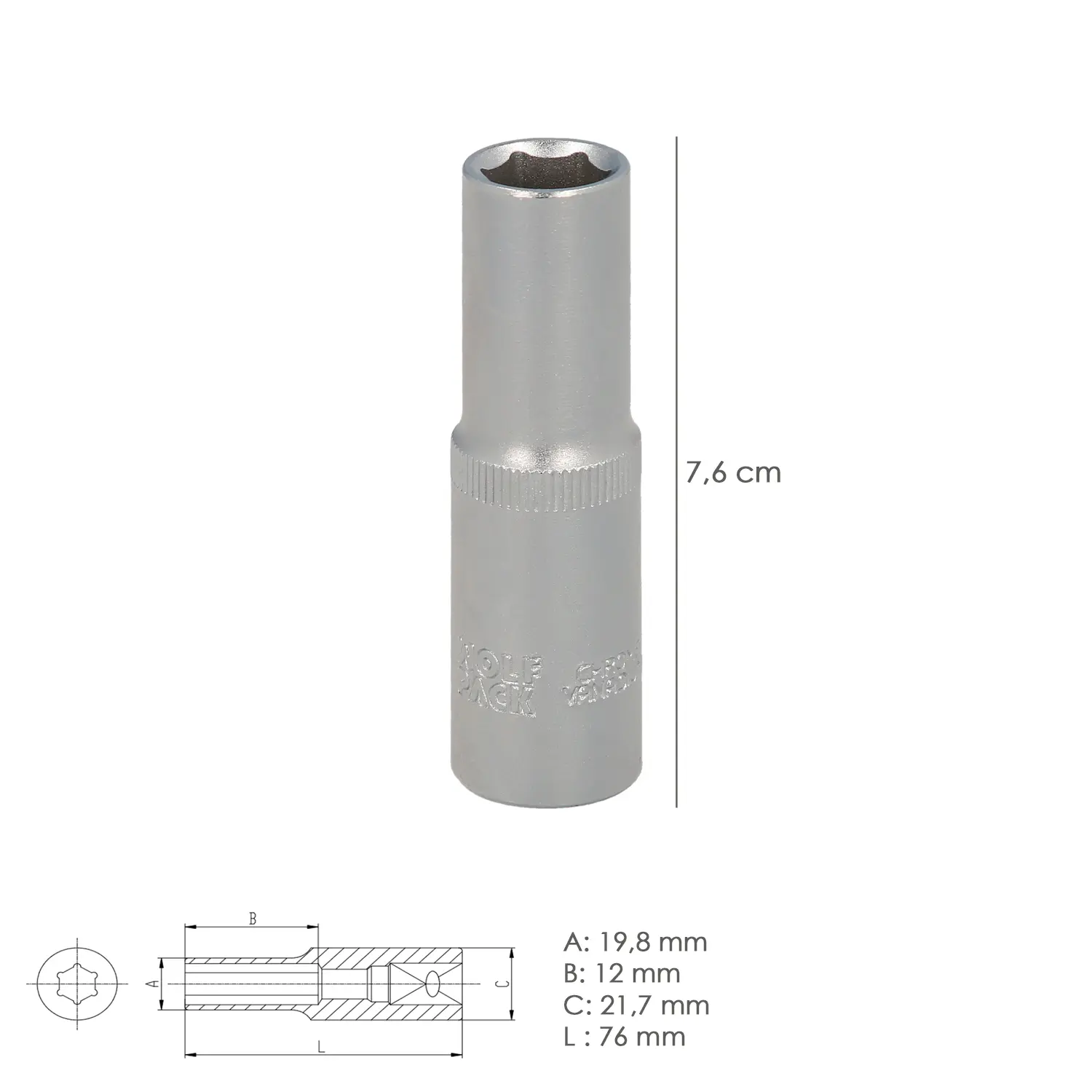 LLAVE VASO 1/2" HEXAGONAL LARGA 13 