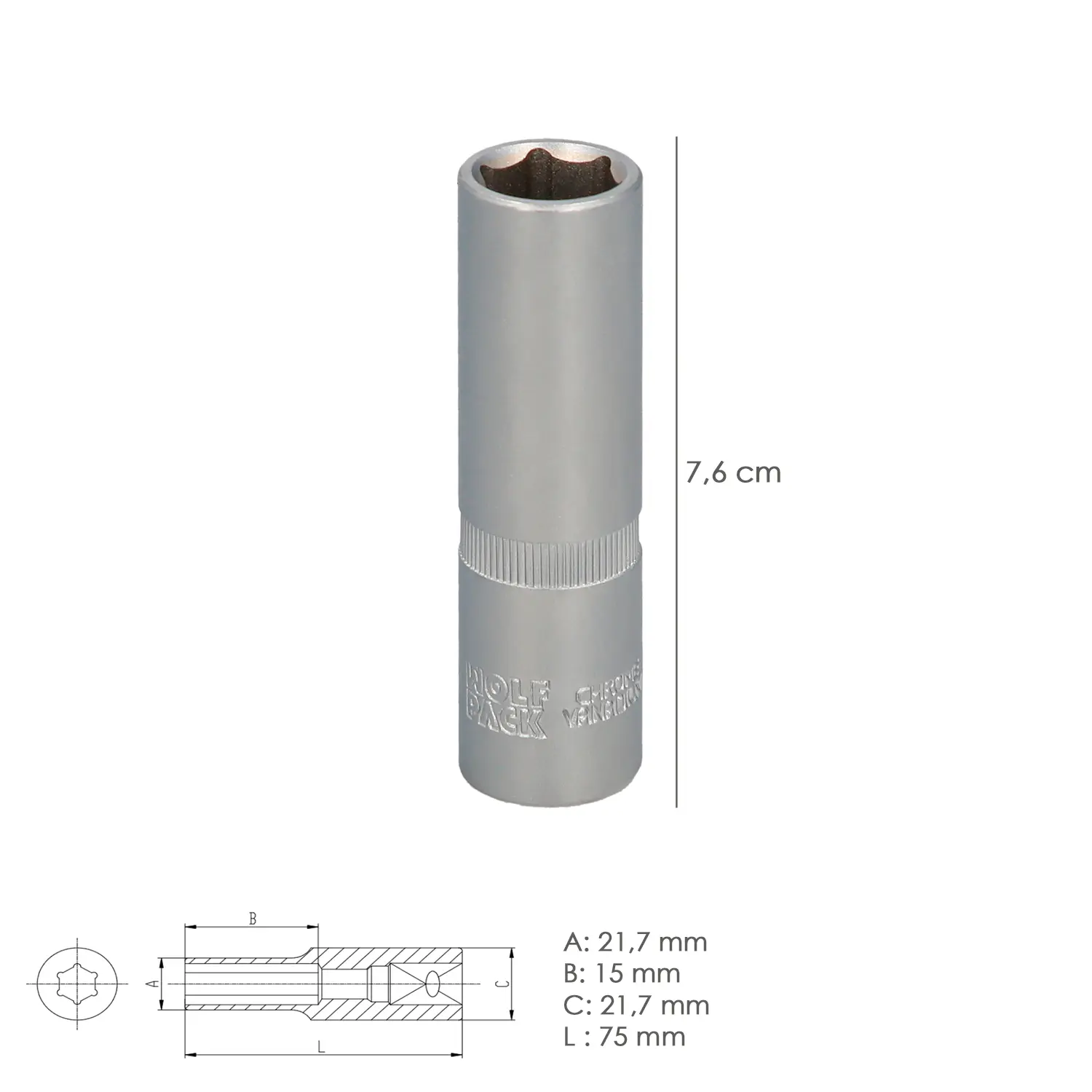 LLAVE VASO 1/2" HEXAGONAL LARGA 15 