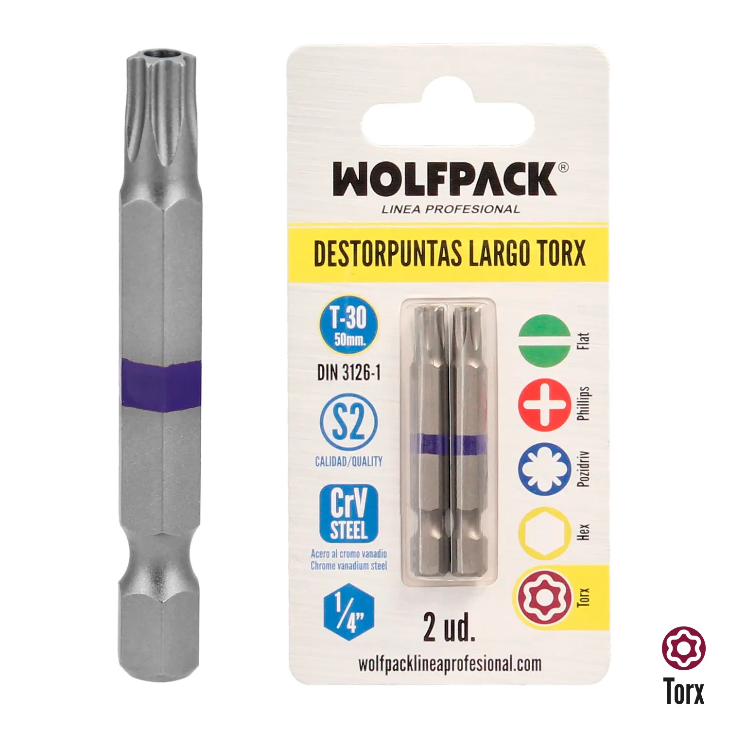 DESTORPUNTAS LARGO TORX T30 (2 PIEZ