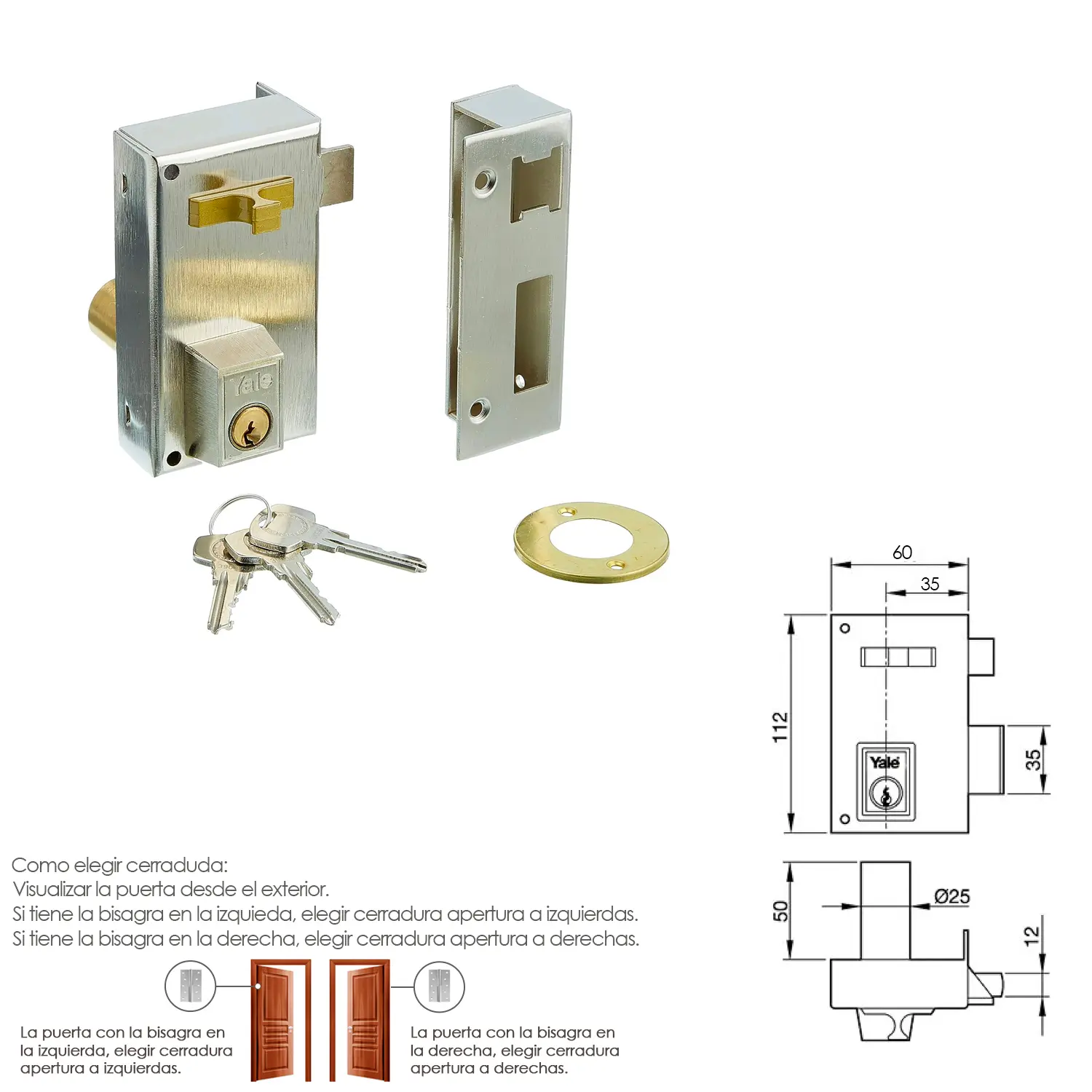 CERRADURA YALE   56-A/HNR/60/ DEREC