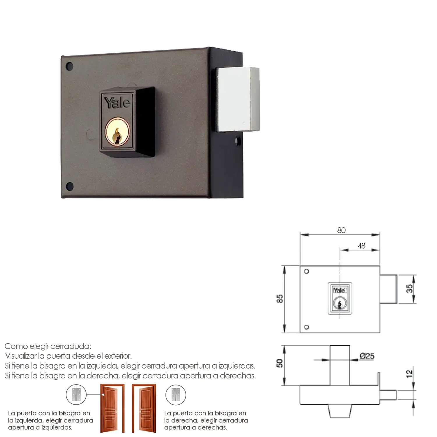 CERRADURA YALE  124-A/HP/ 8/ DERECH