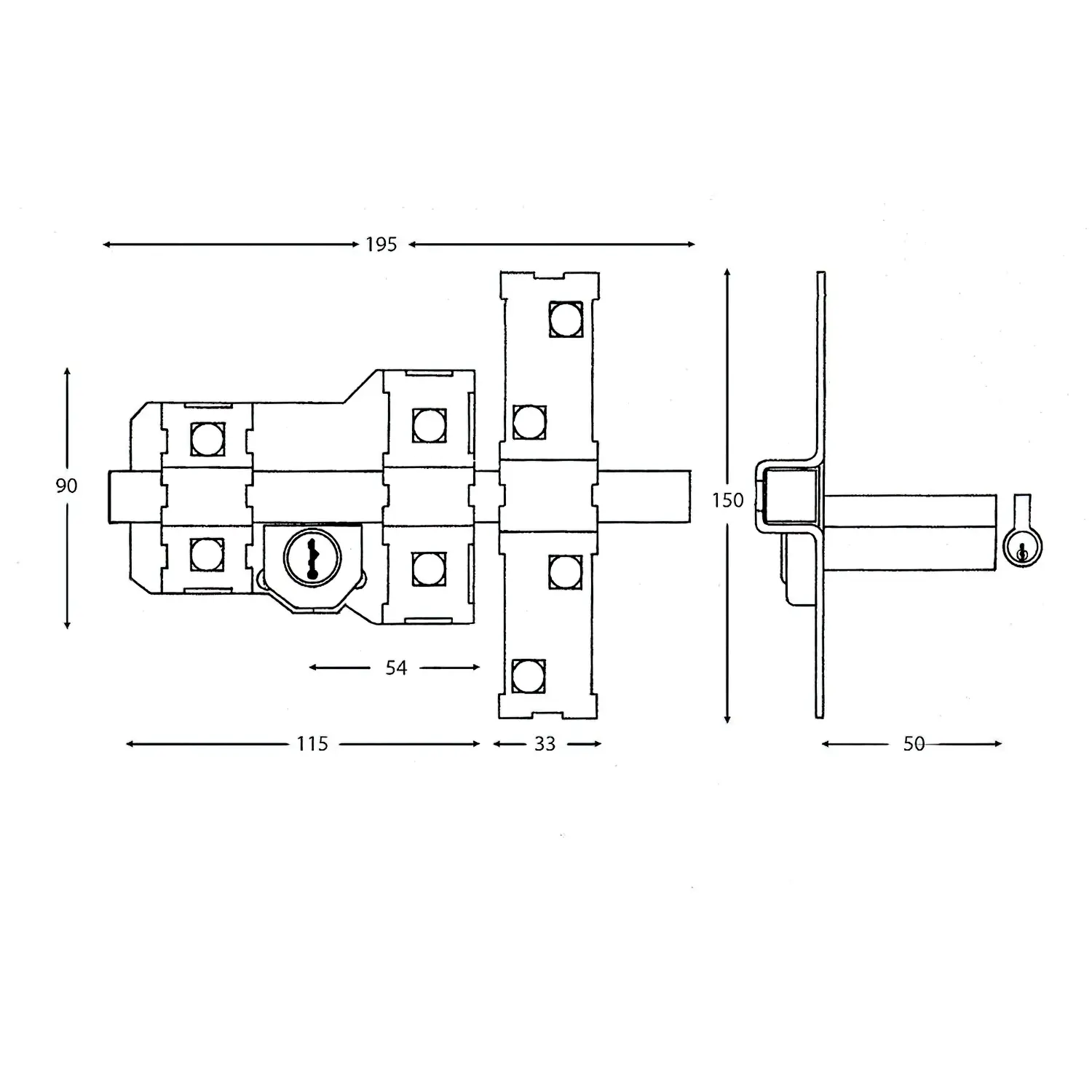 CERROJO FAC 302-L/115-P/ DERECHA