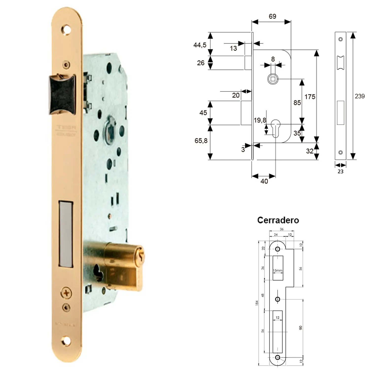 CERRADURA TESA 2030-HL/40 CANTO RED