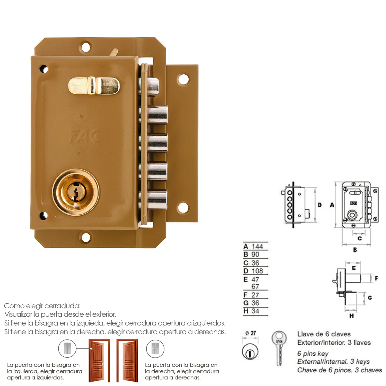 CERRADURA FAC S 90 PINTADA DERECHA 