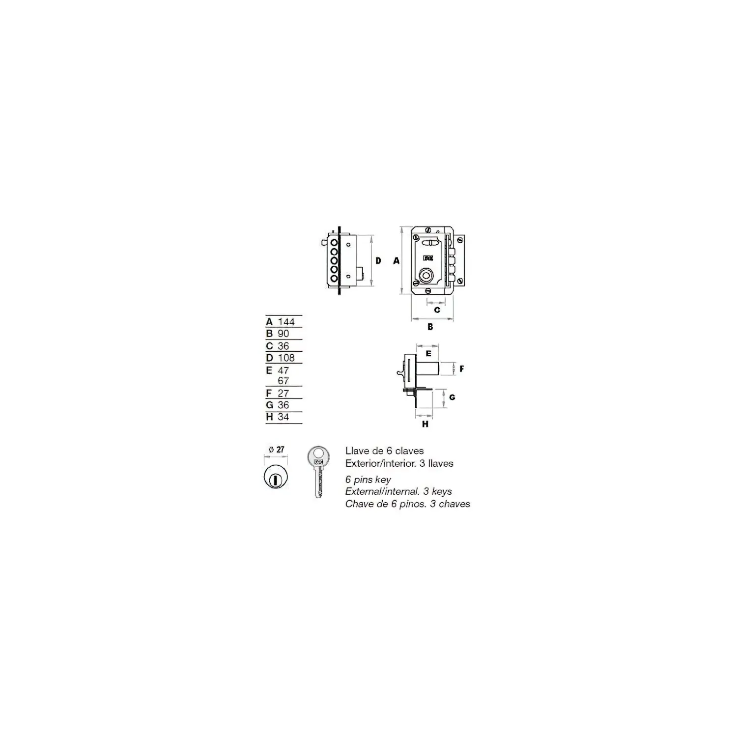 CERRADURA FAC S 90 PINTADA DERECHA 