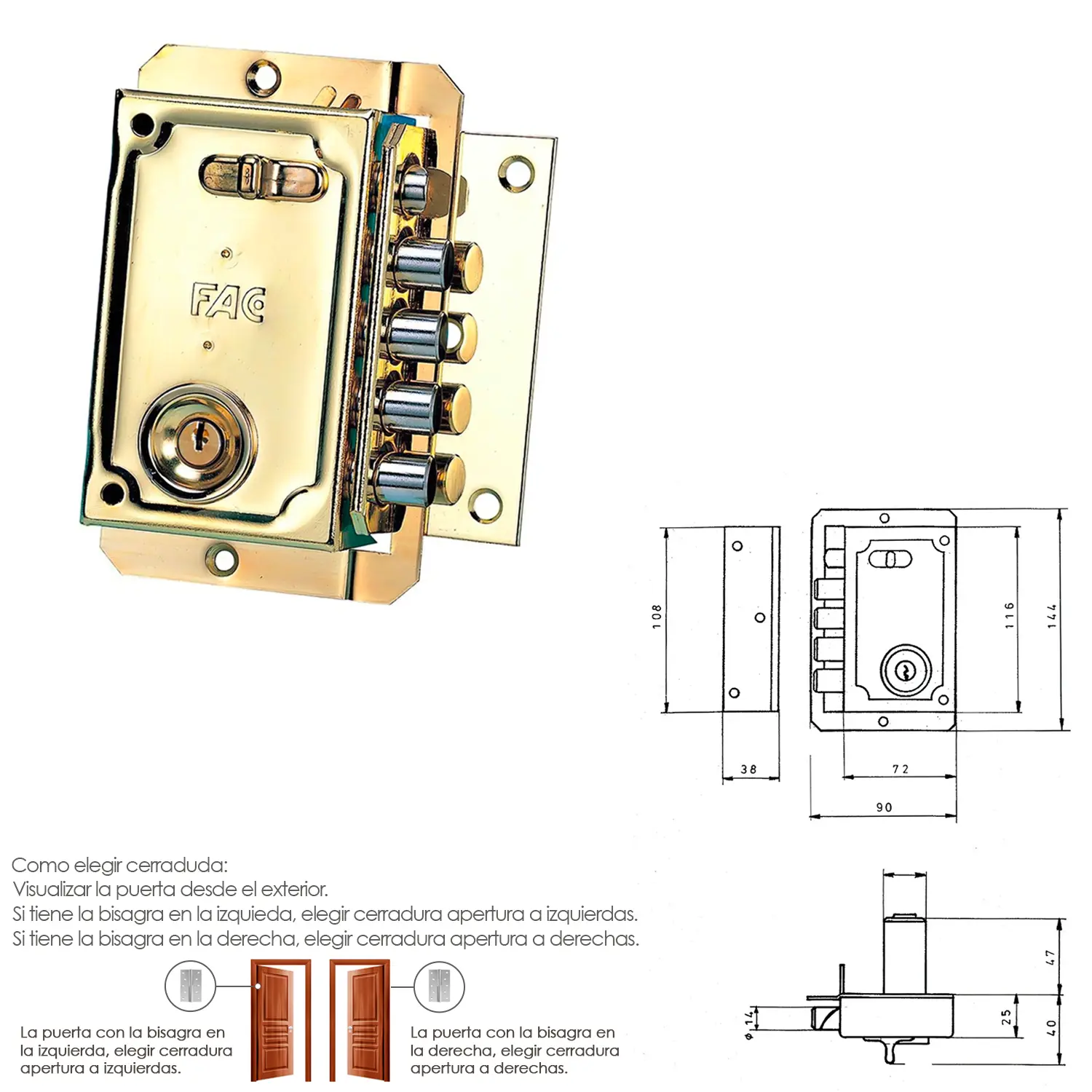 CERRADURA FAC S 90           DORADA