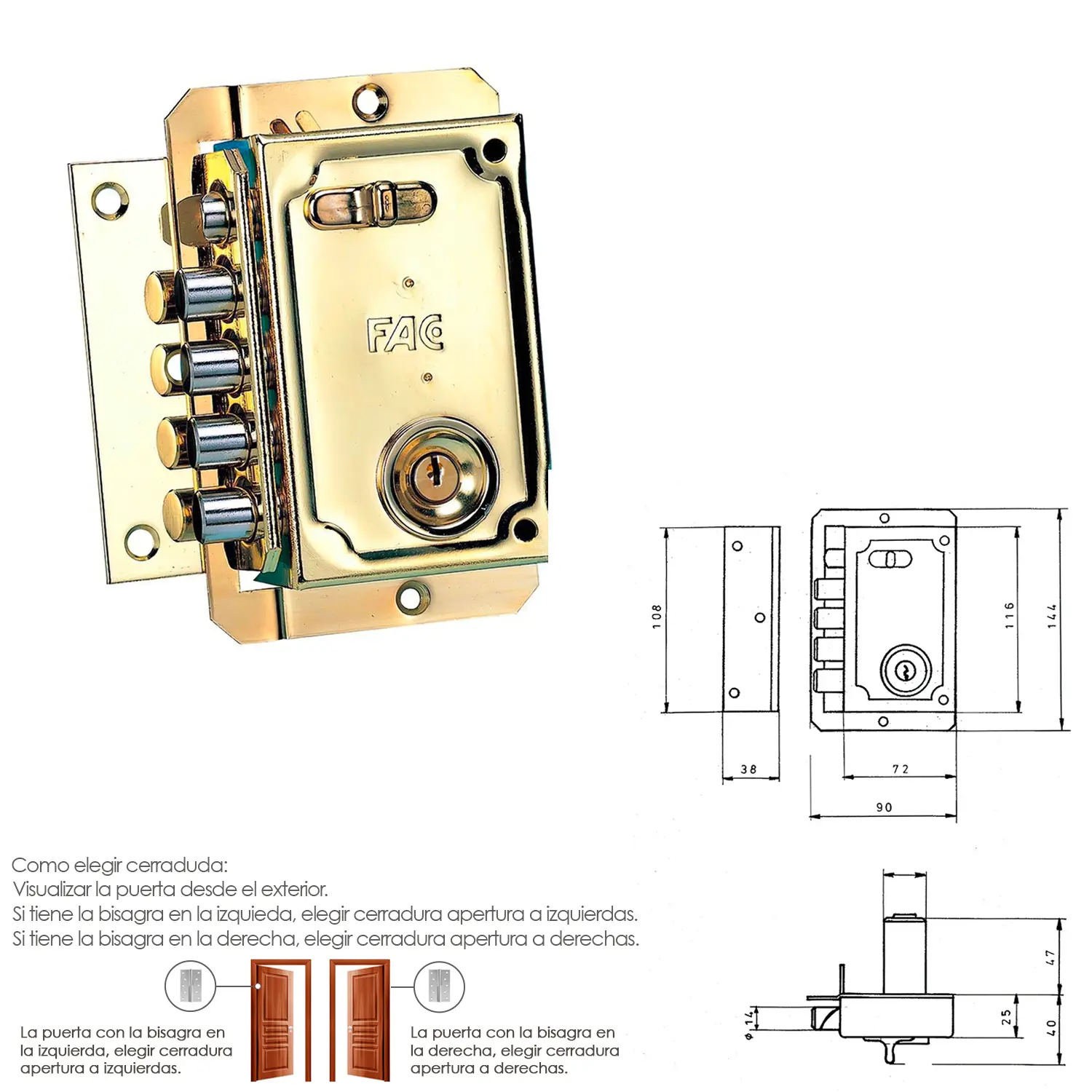 CERRADURA FAC S 90           DORADA