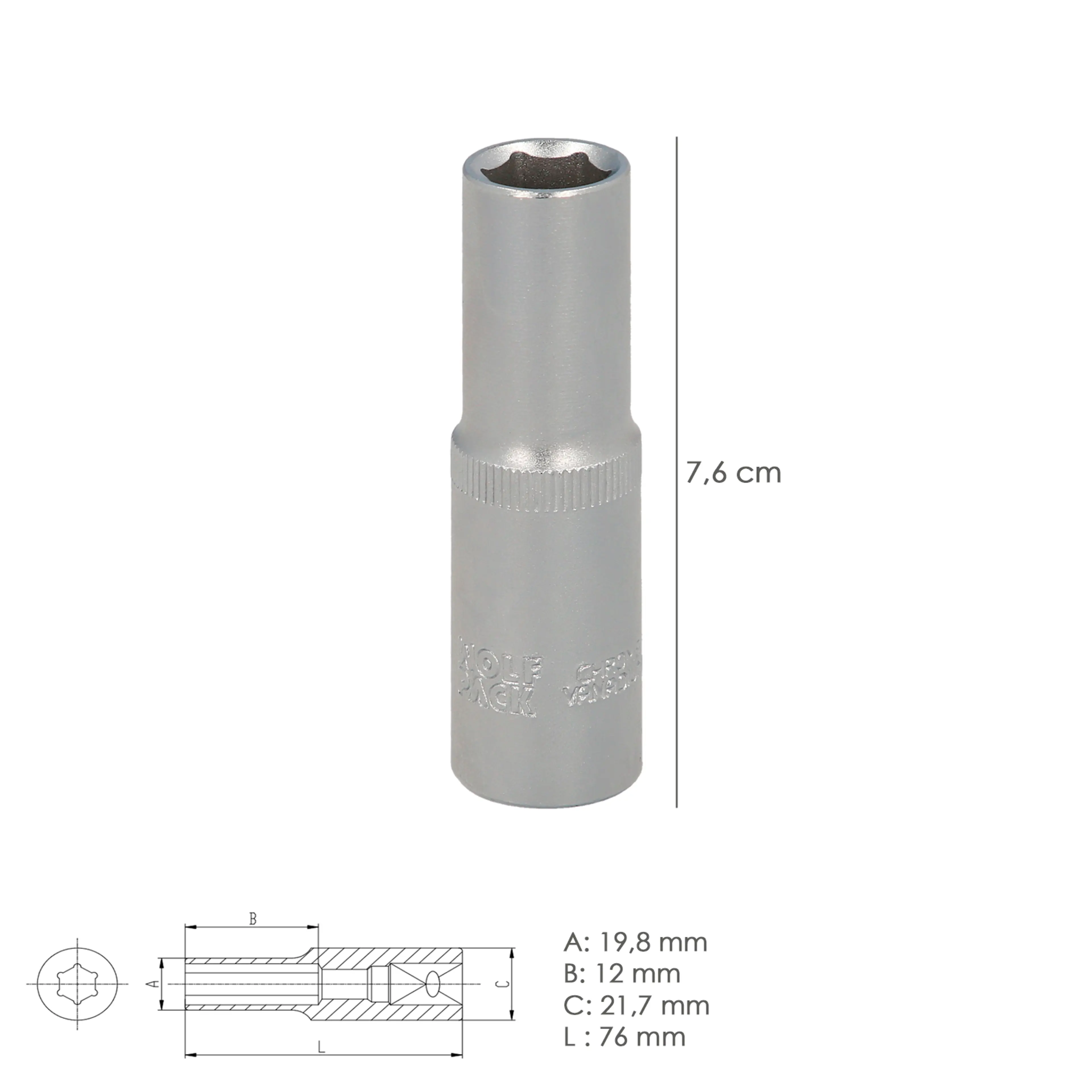LLAVE VASO 1/2" HEXAGONAL LARGA 13 