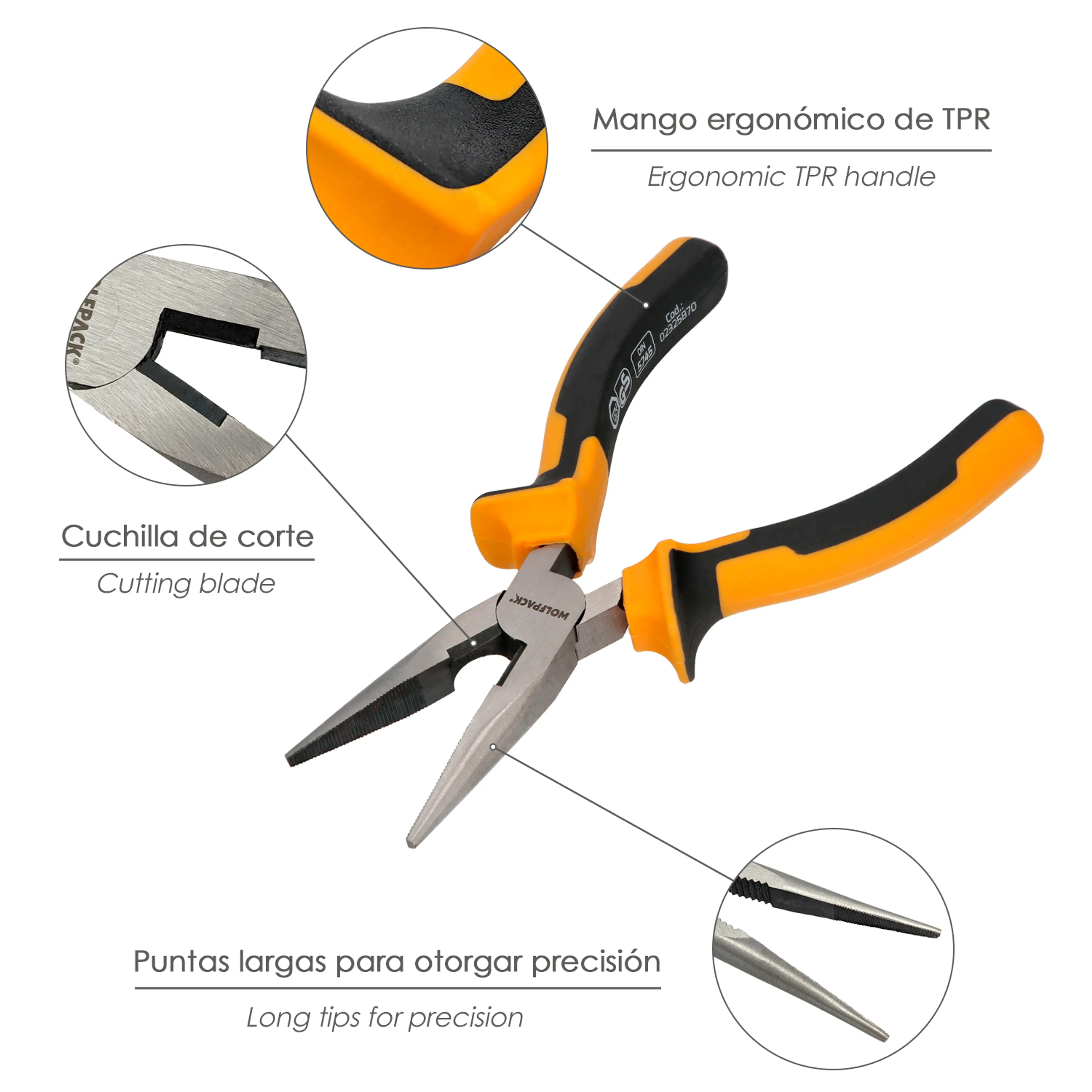 ALICATES BOCA RECTA 150 MM. ACERO D