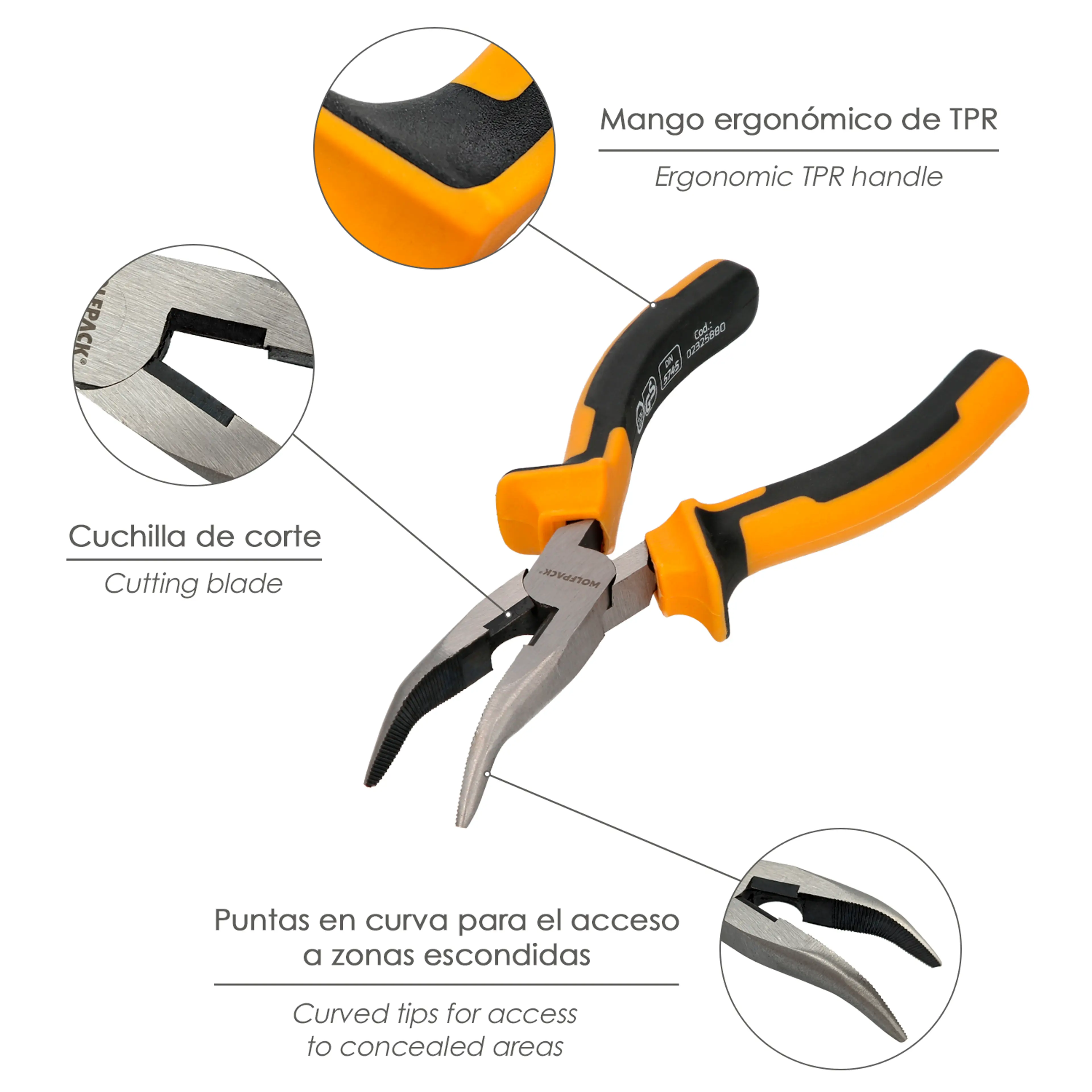 ALICATES BOCA CURVA 150 MM. ACERO D