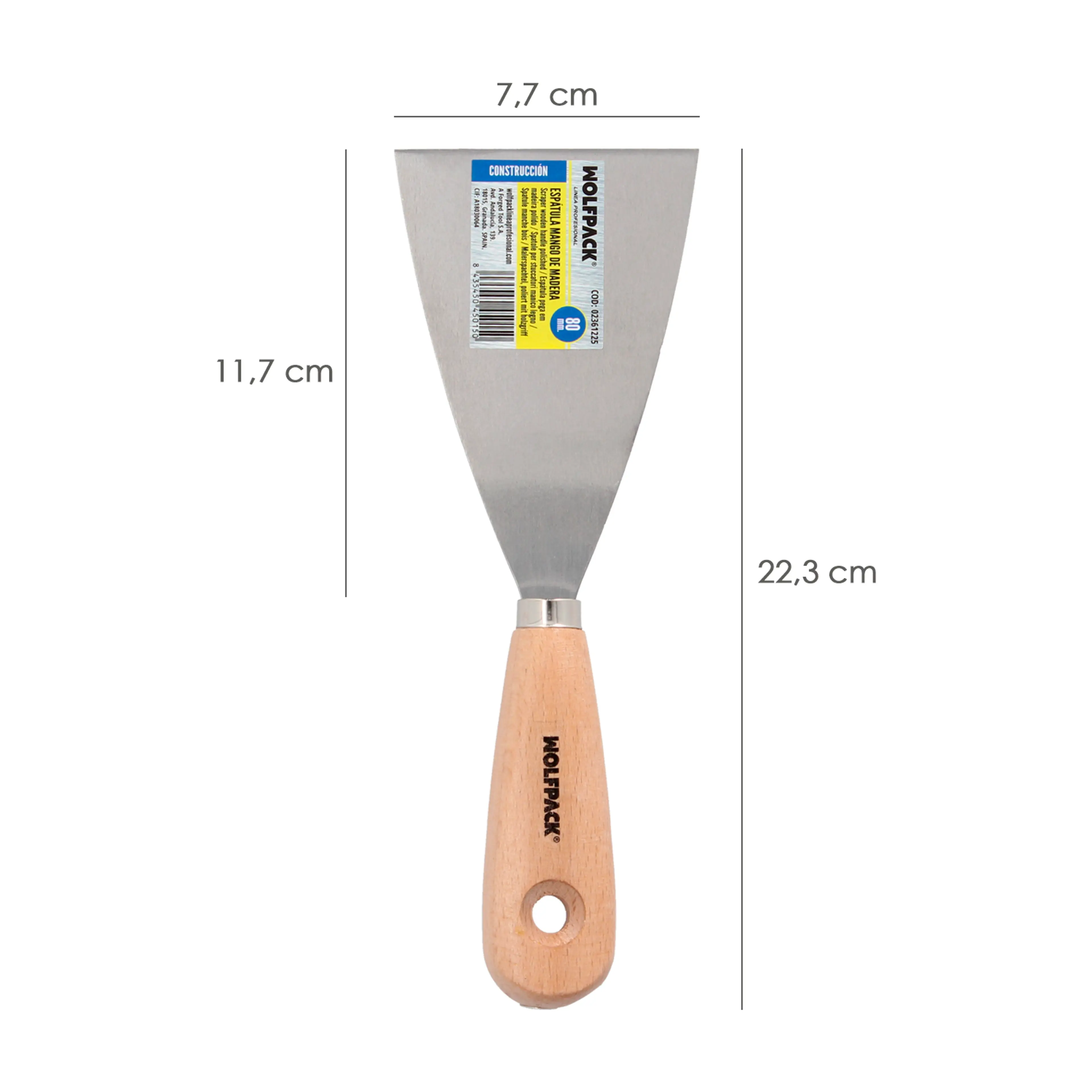 ESPATULA MANGO MADERA HOJA 80 MM.