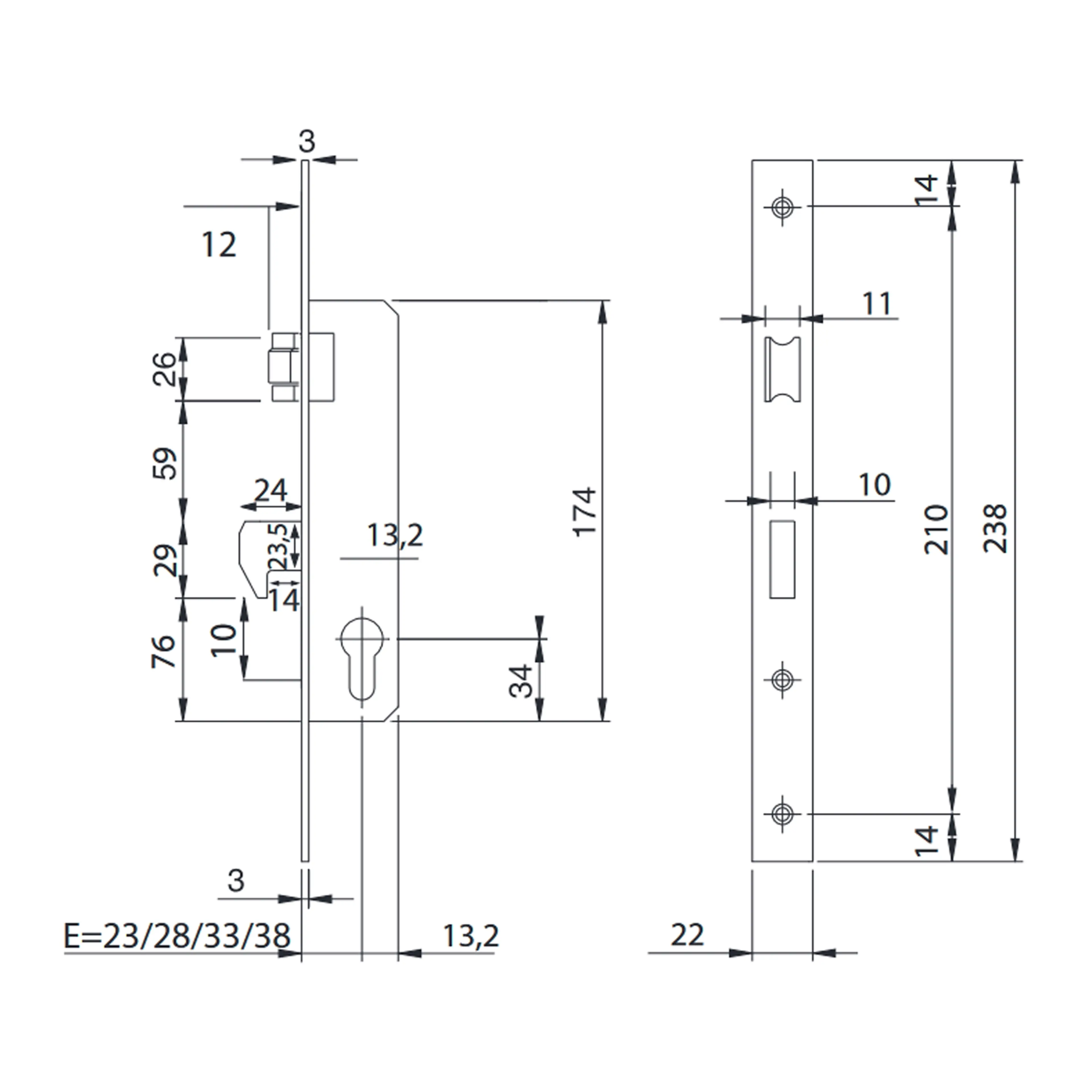 CERRADURA ISEO 741540-28 MM. FRONTA
