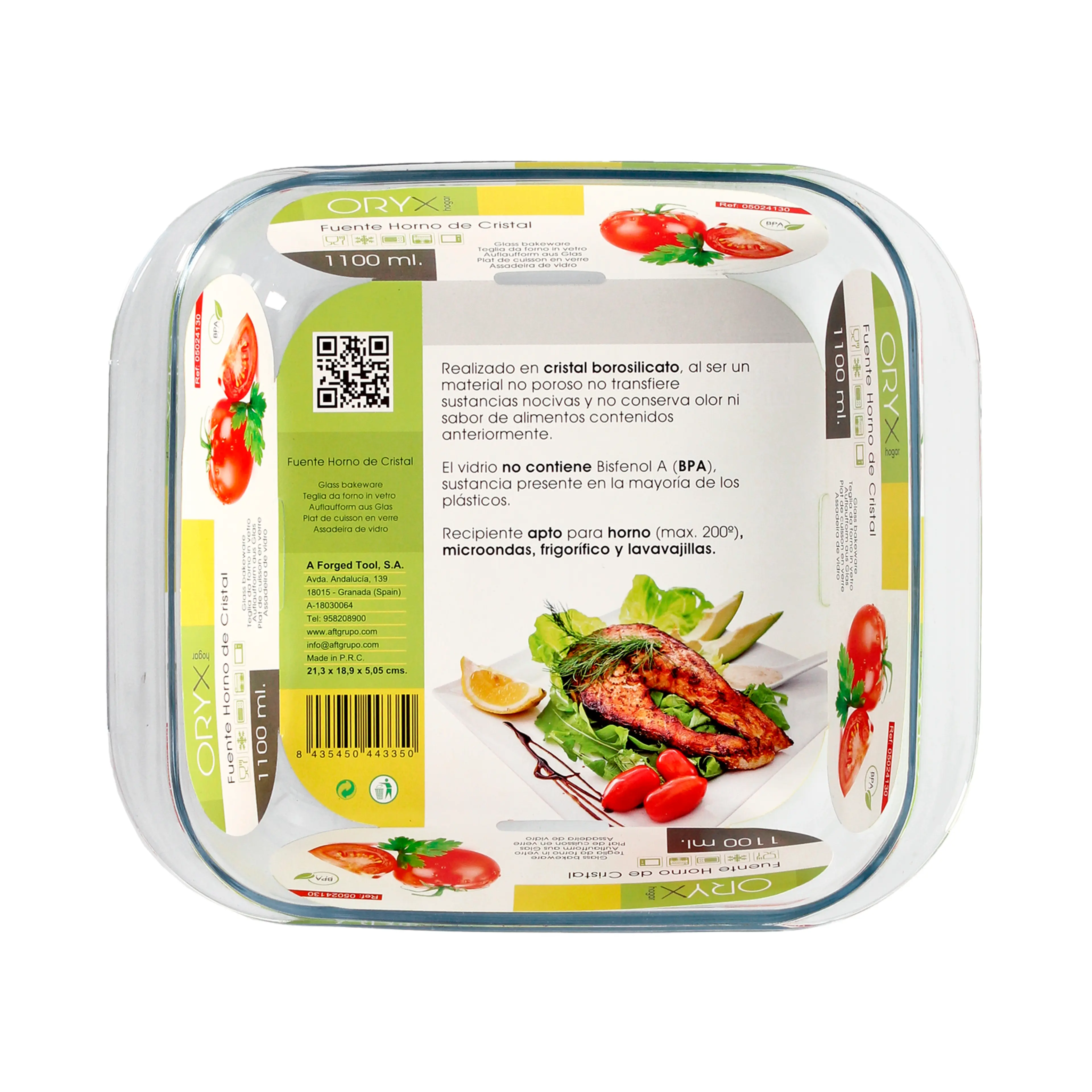 FUENTE HORNO CRISTAL CUADRADA  1,1 