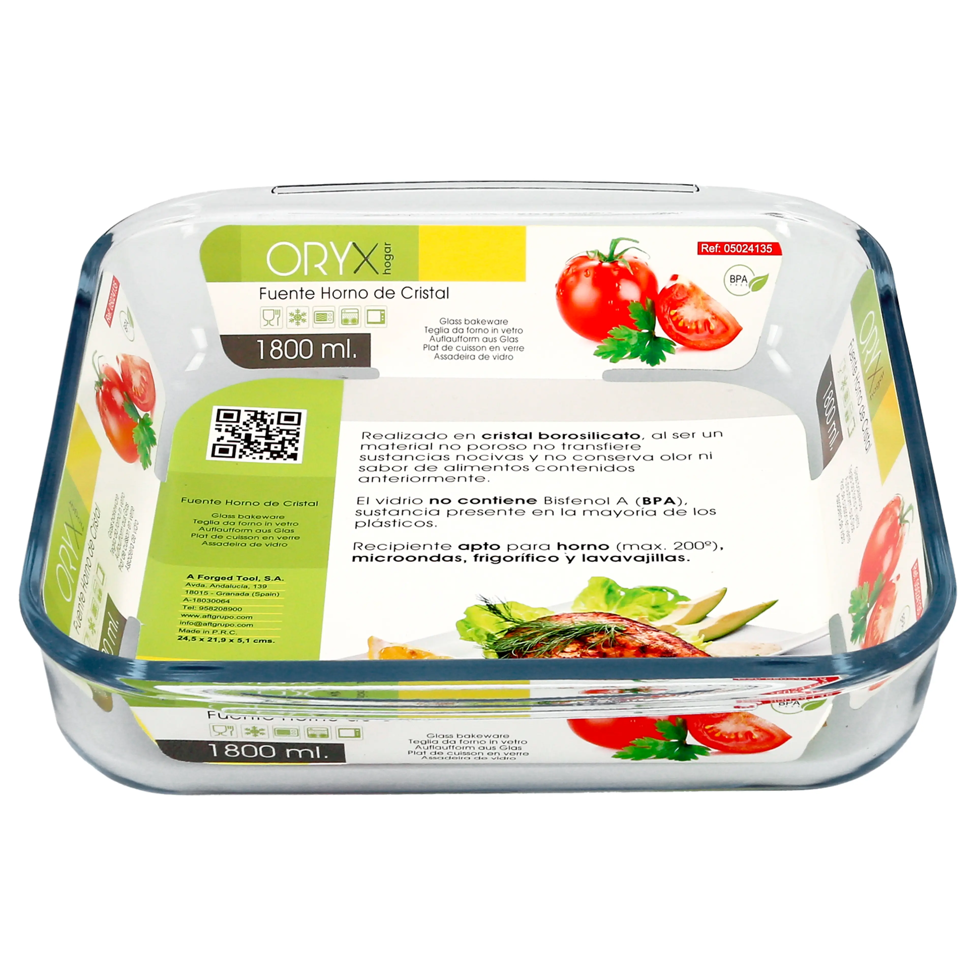 FUENTE HORNO CRISTAL CUADRADA  1,8 