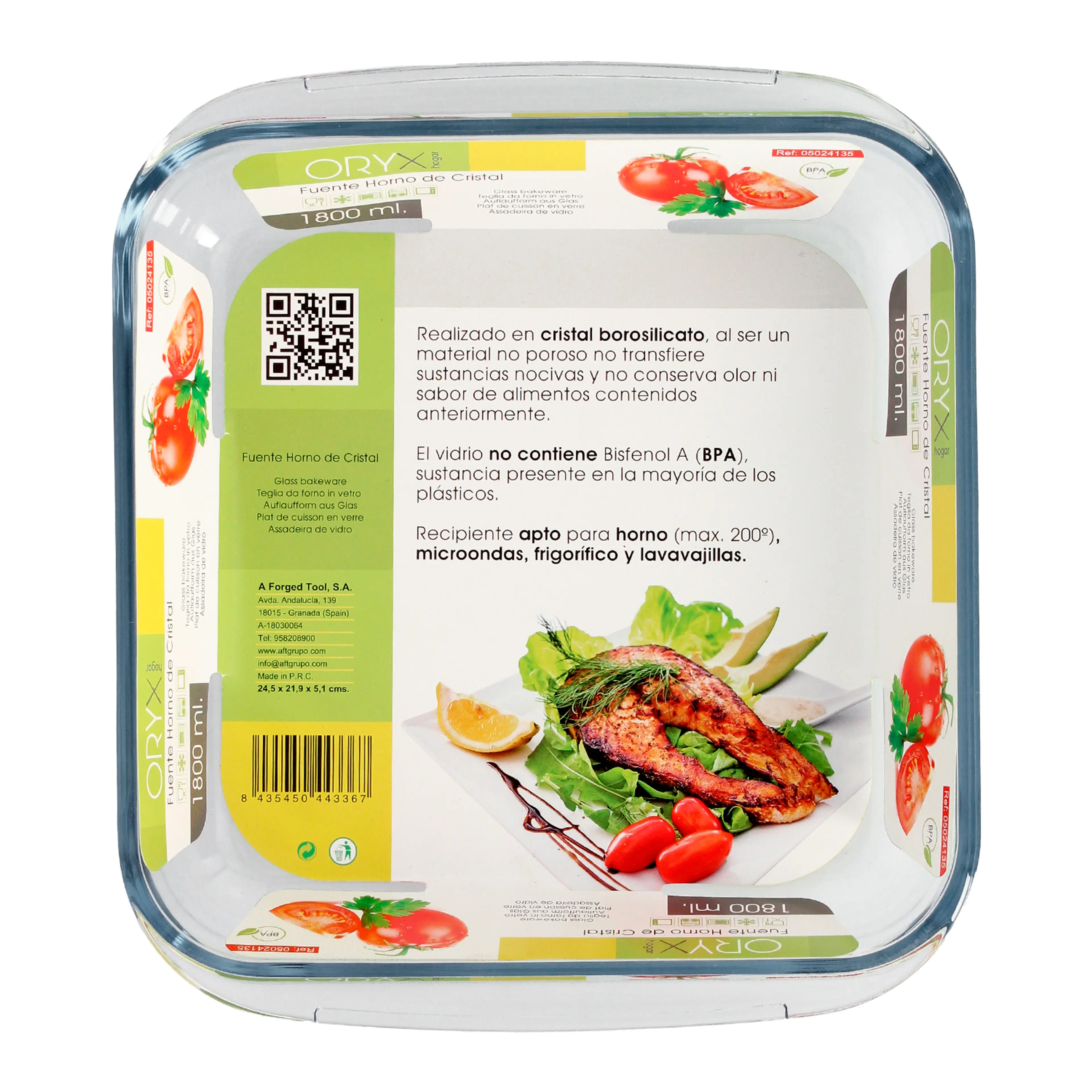 FUENTE HORNO CRISTAL CUADRADA  1,8 