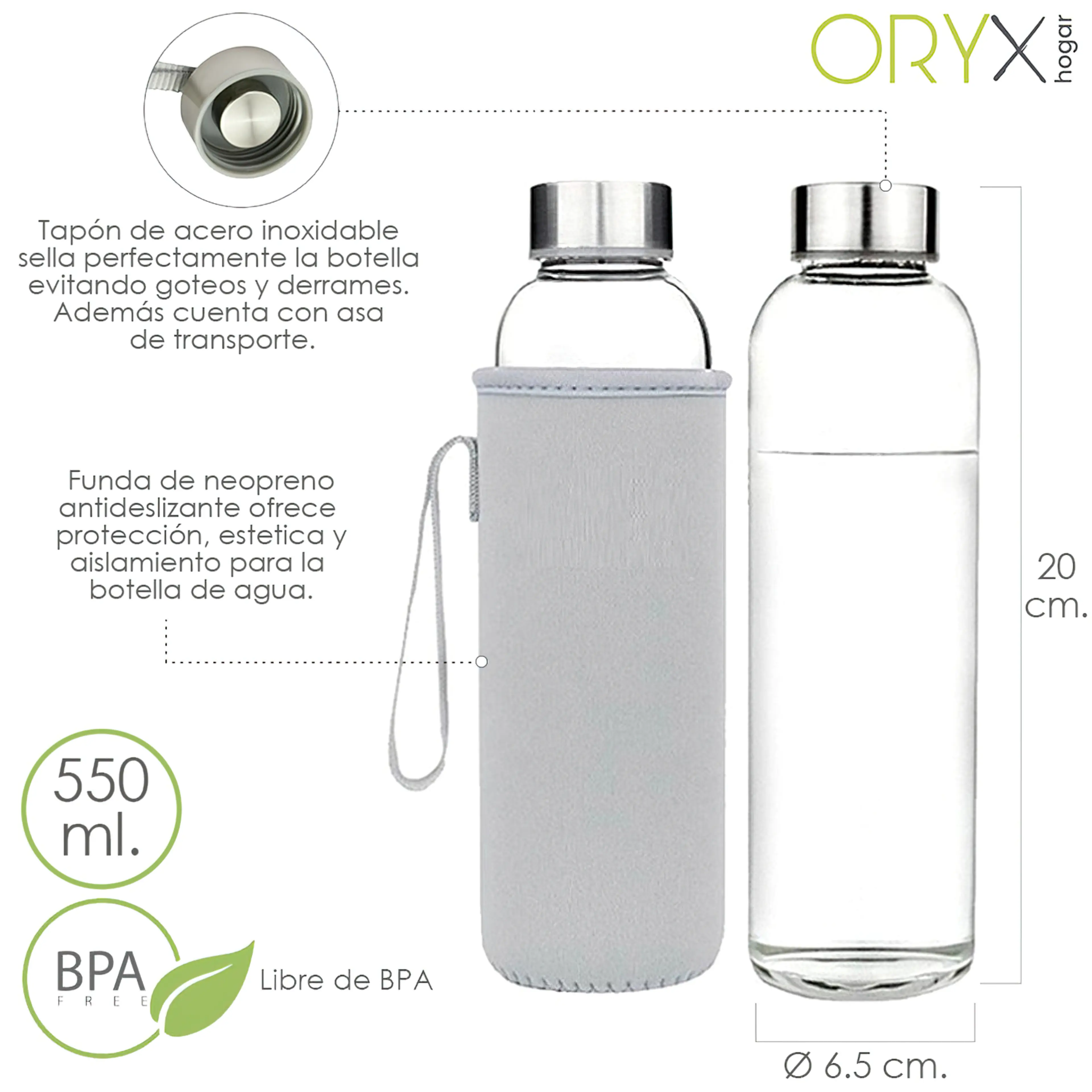 BOTELLA AGUA CRISTAL 550 ML. FUNDA 