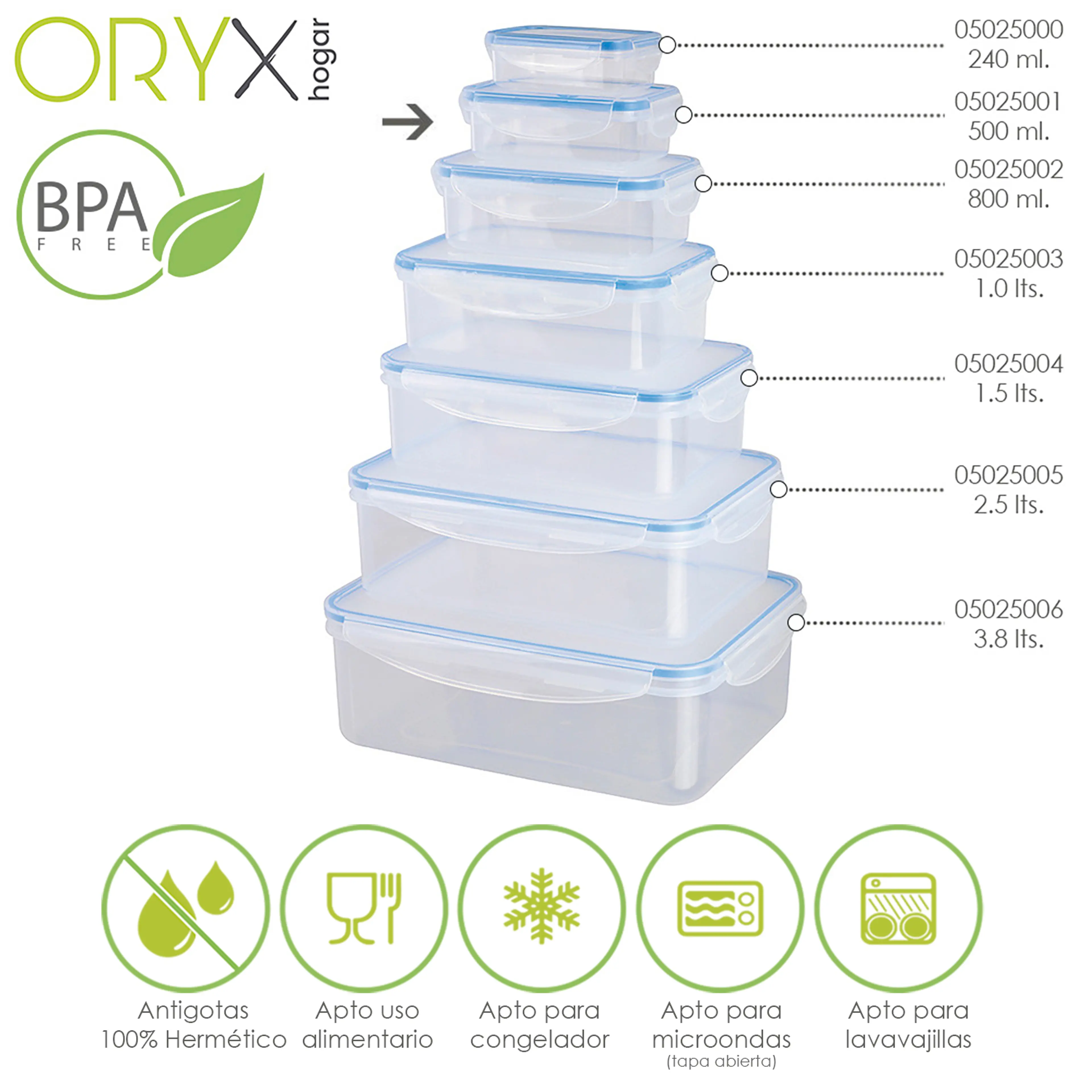 RECIPIENTE HERMETICO PLASTICO RECTA