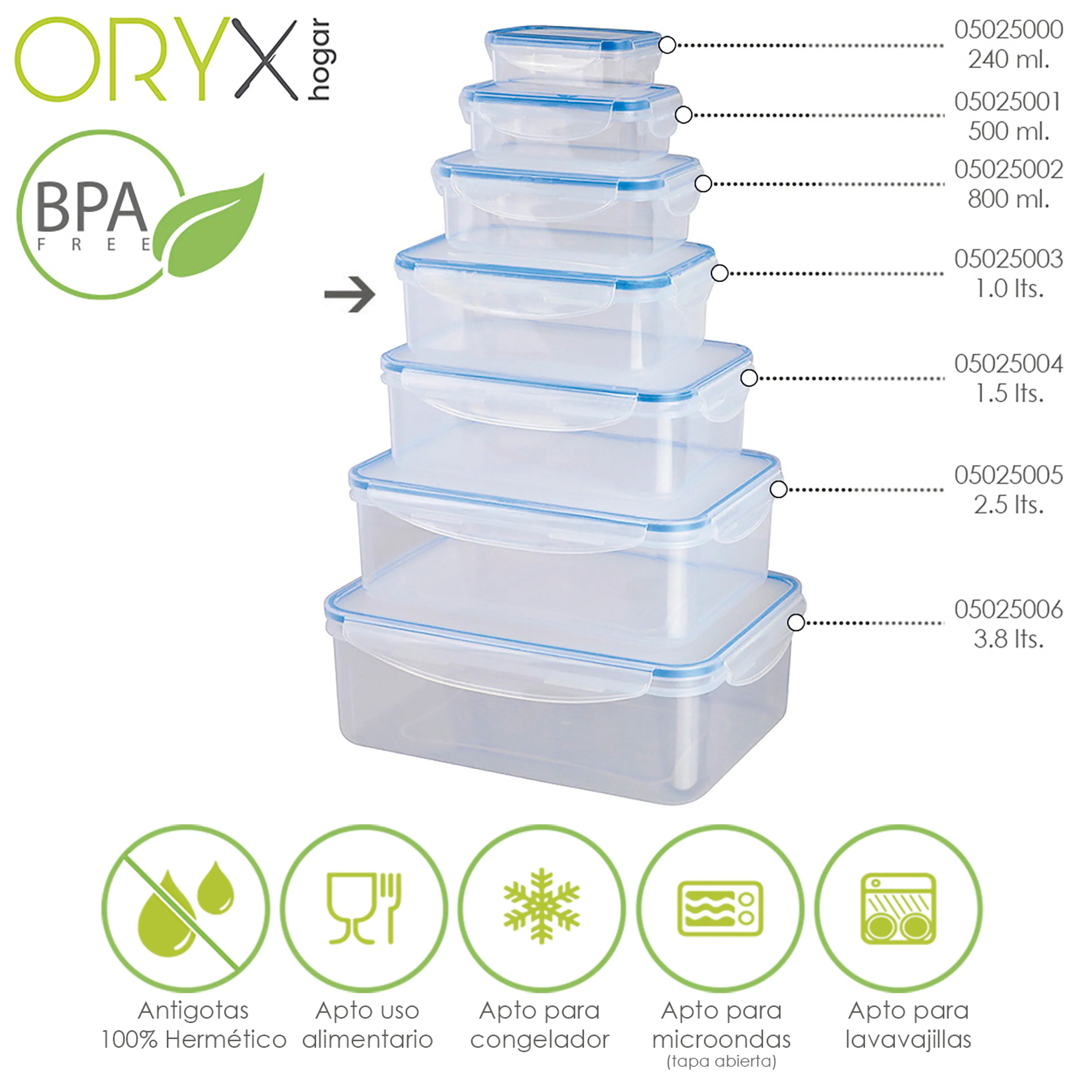 RECIPIENTE HERMETICO PLASTICO RECTA