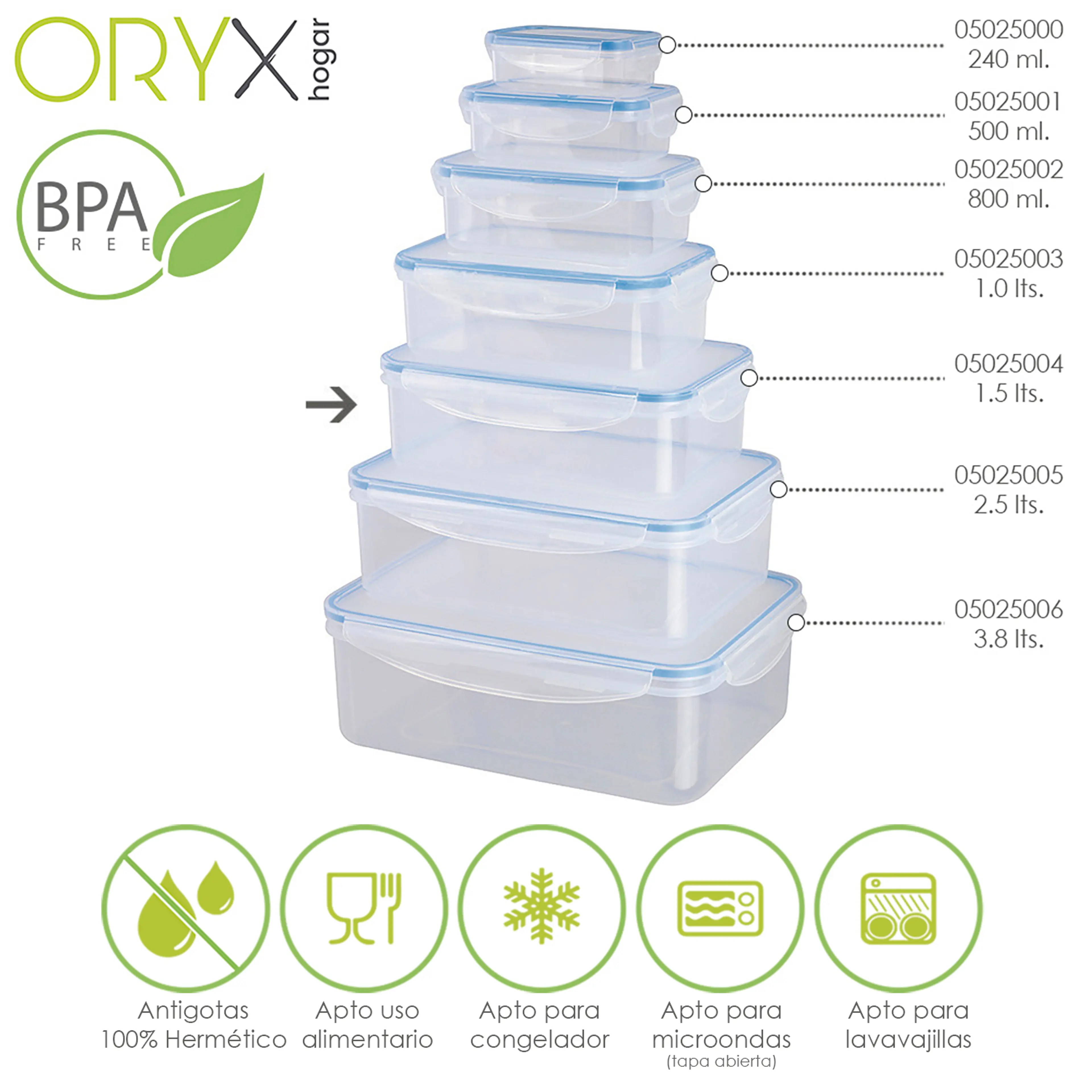 RECIPIENTE HERMETICO PLASTICO RECTA