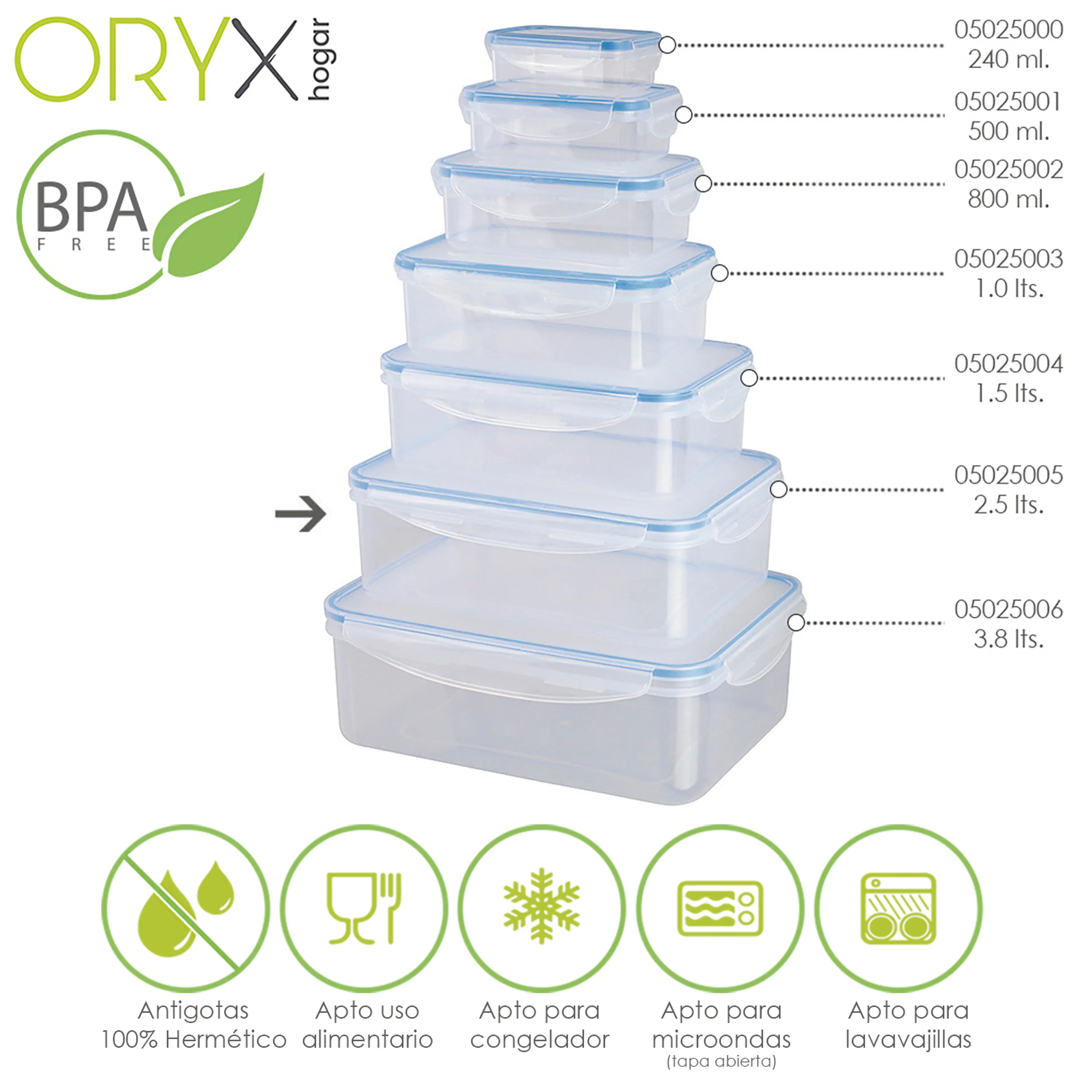 RECIPIENTE HERMETICO PLASTICO RECTA