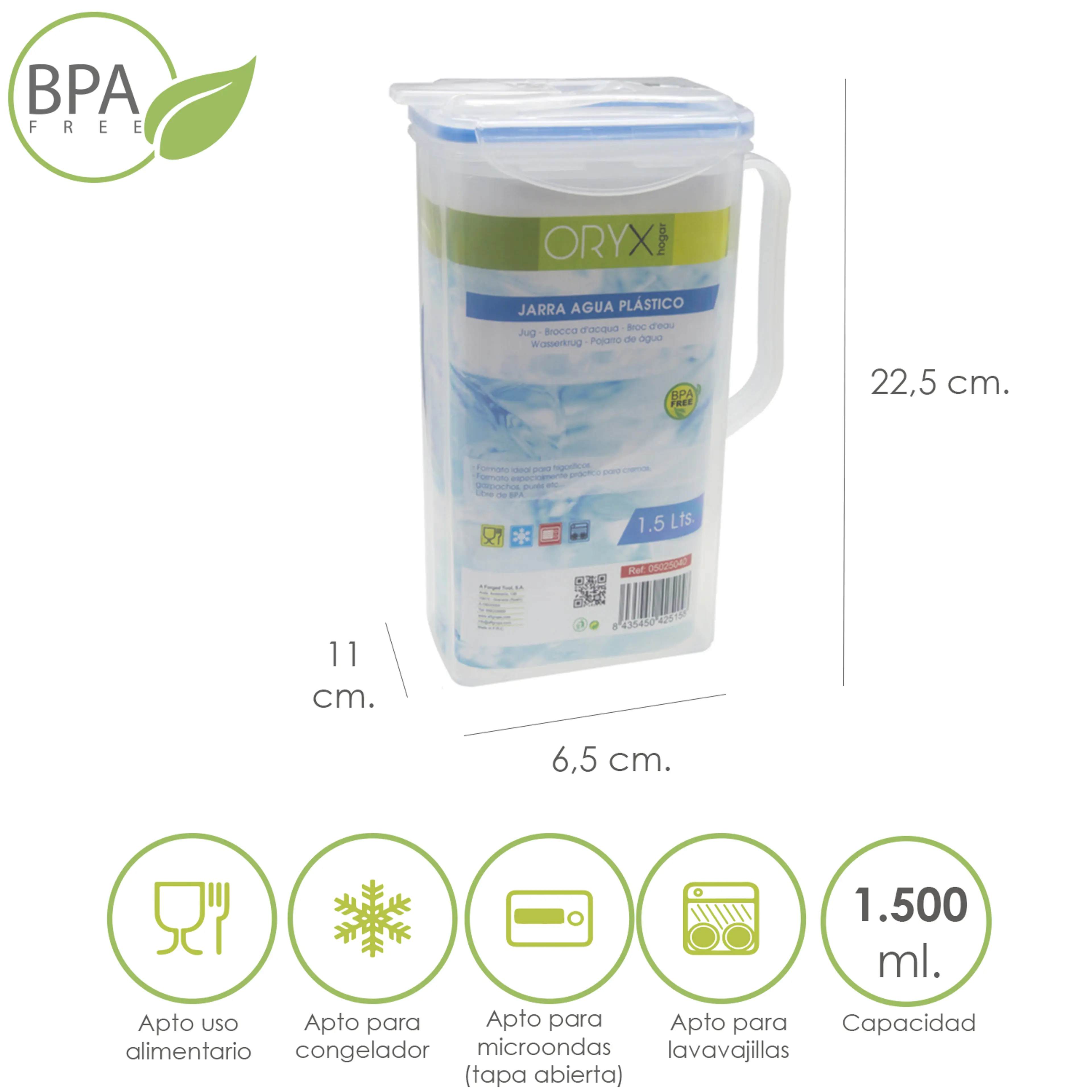JARRA PLASTICO CUADRADA 1.500 ML. 2