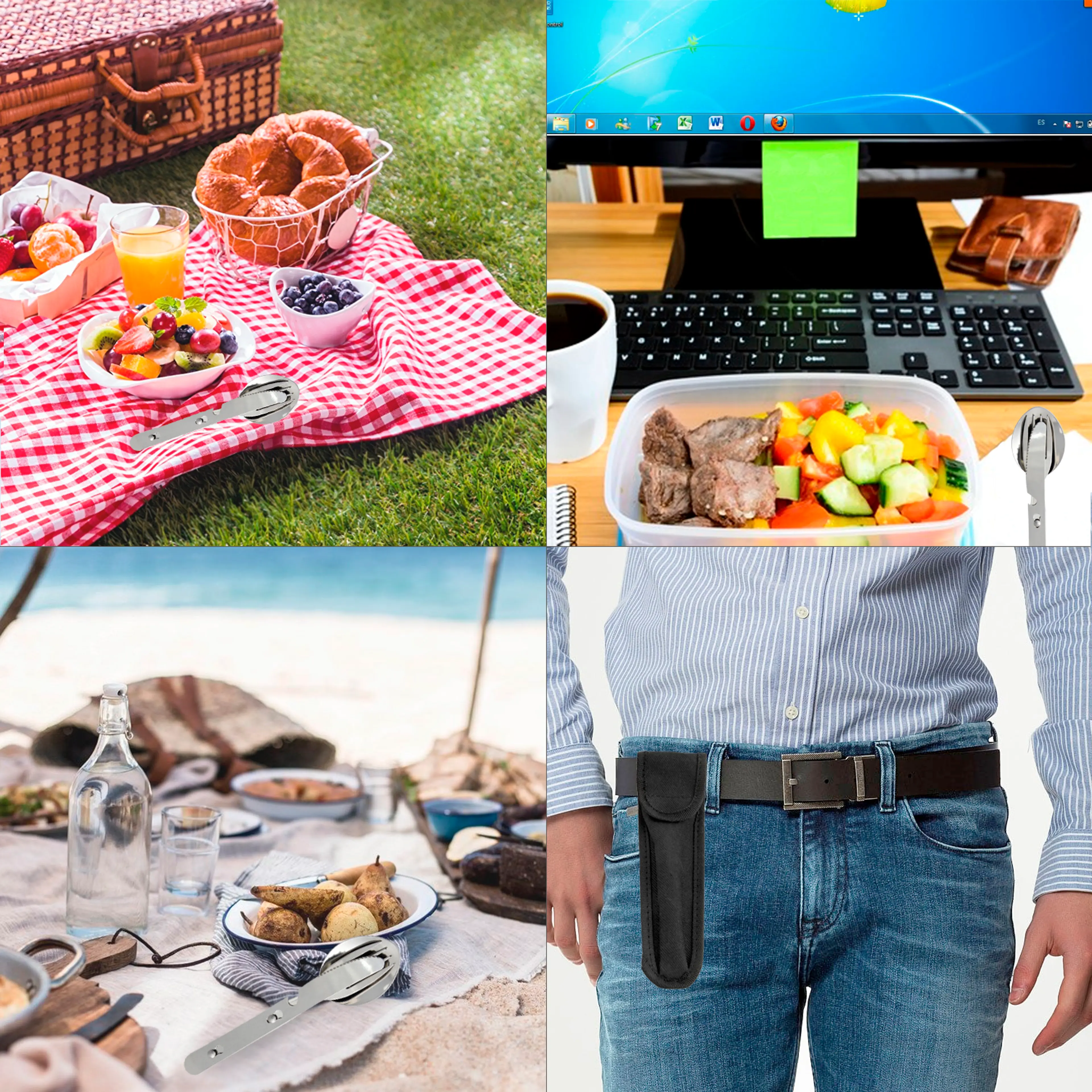 CUBIERTOS CAMPING ACERO INOXIDABLE 