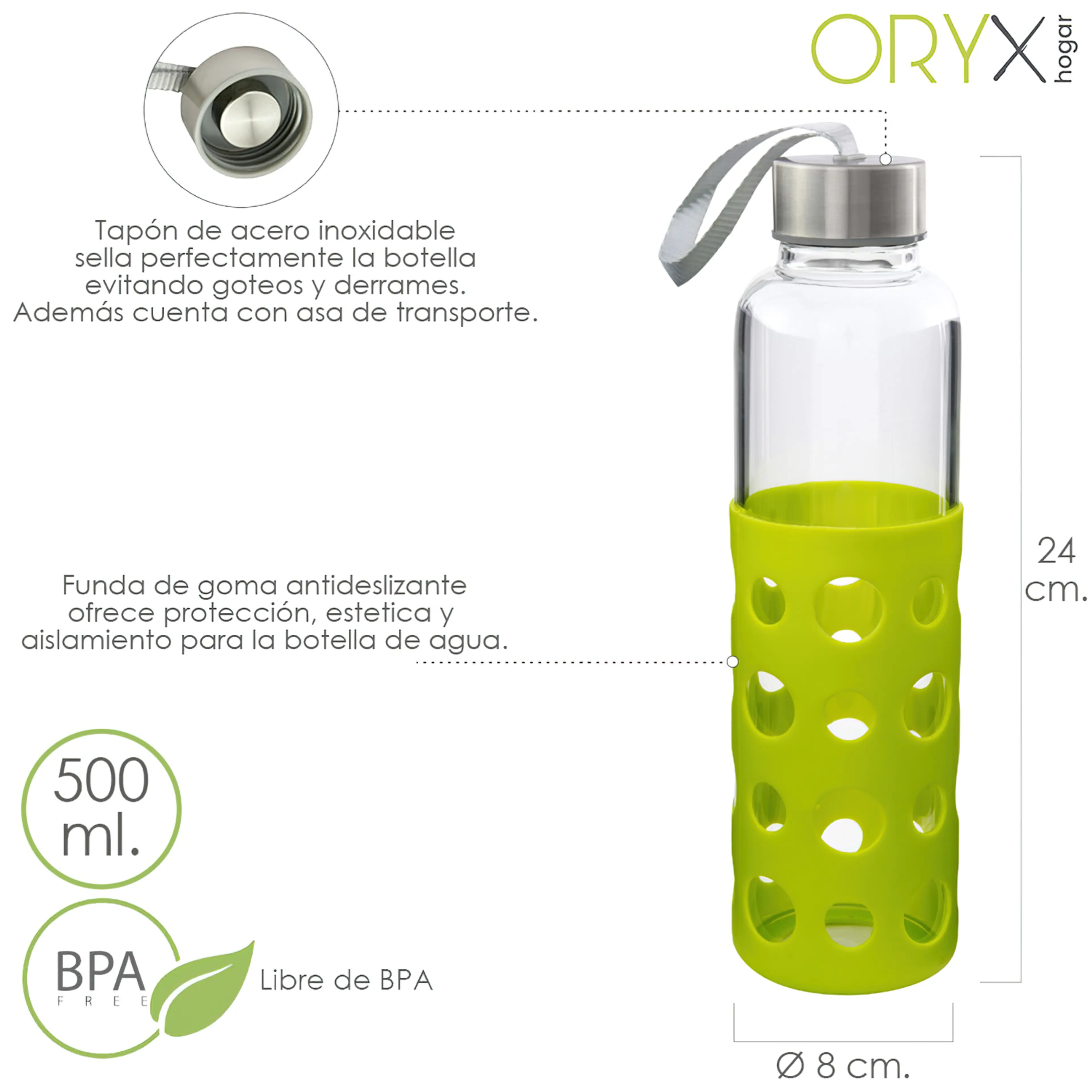BOTELLA AGUA DE CRISTAL CON FUNDA G