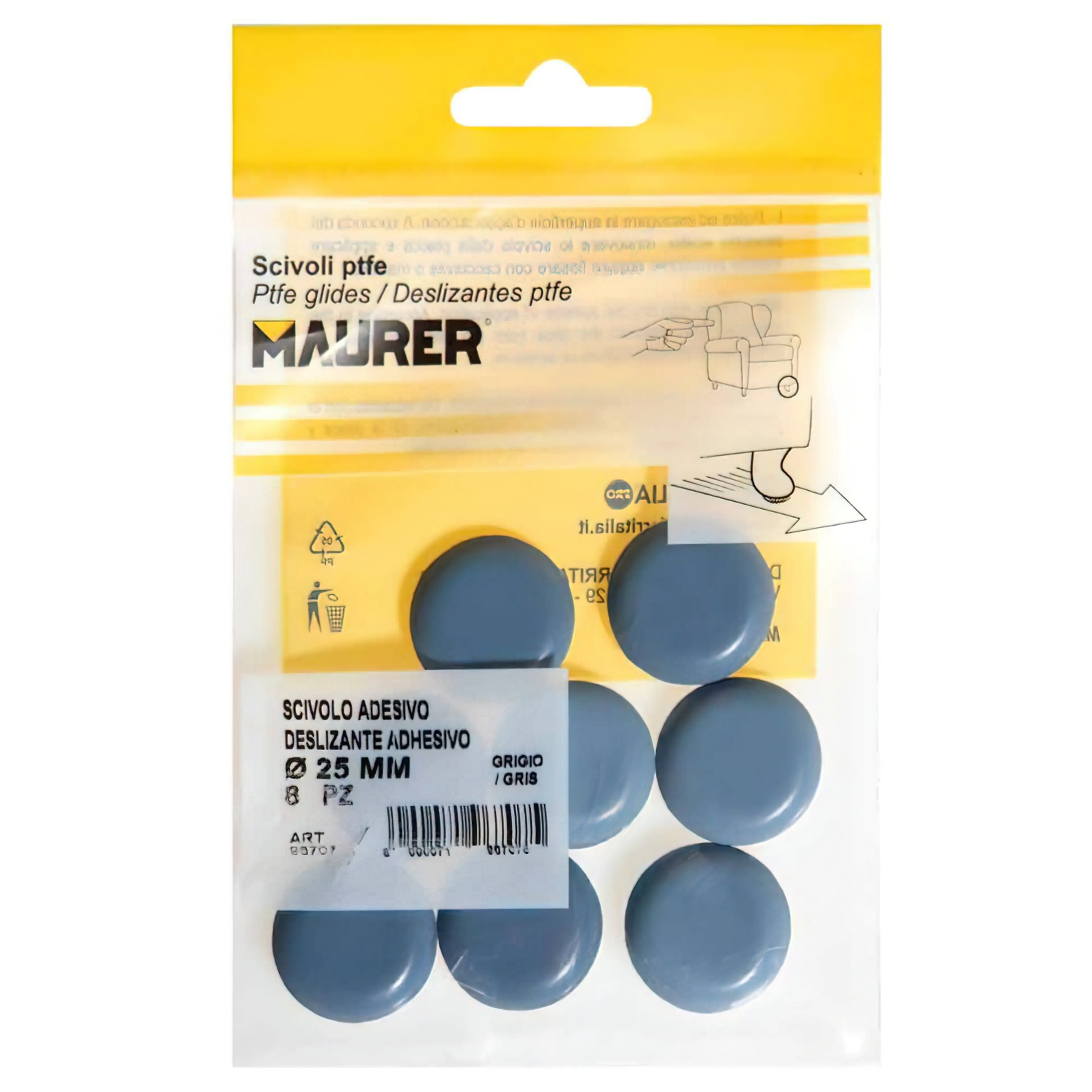 DESLIZANTE GRIS PTFE Ø25 (BLISTER 8