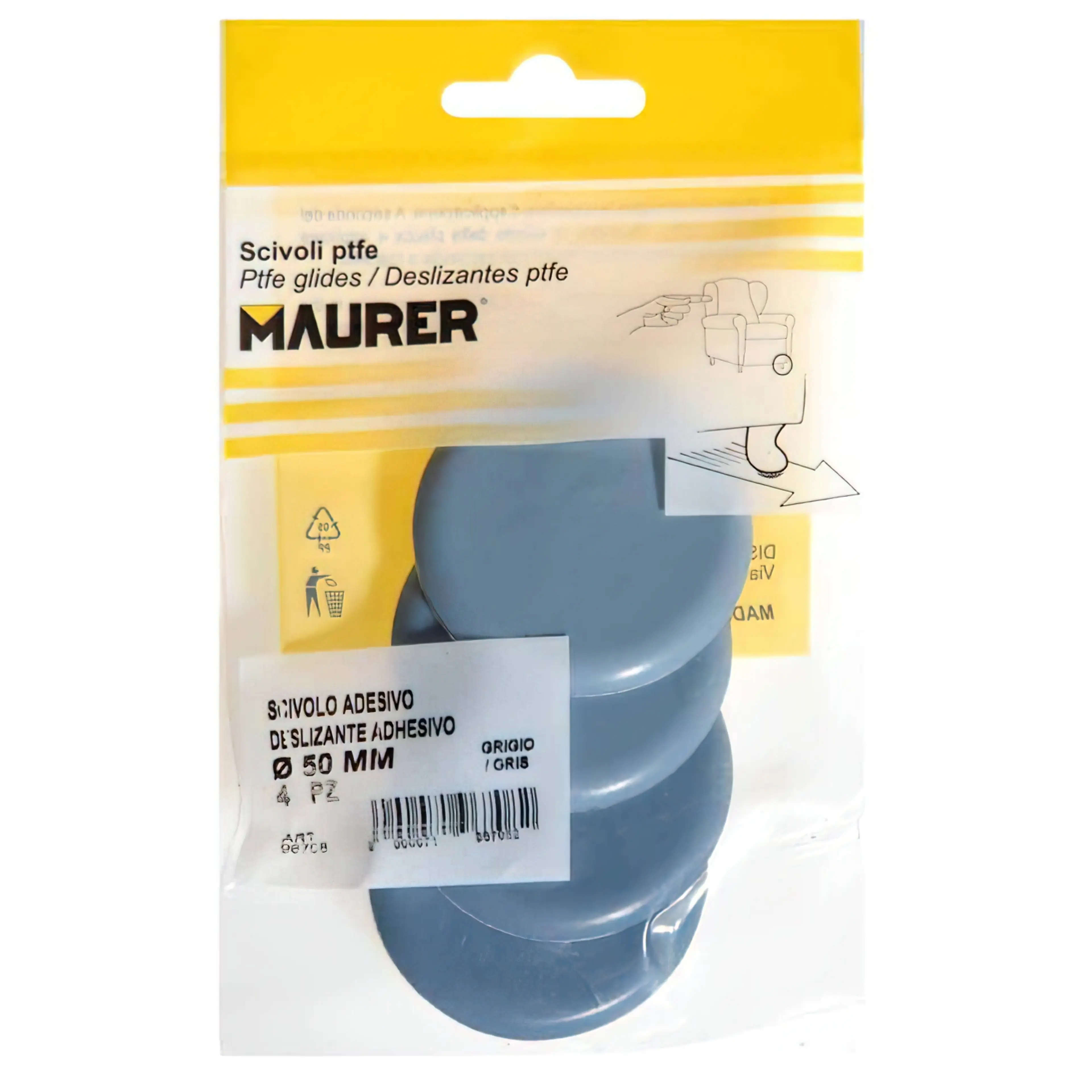 DESLIZANTE GRIS PTFE Ø50 (BLISTER 4