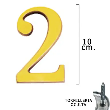 NUMERO LATÓN "2" 10 CM. CON TORNILL