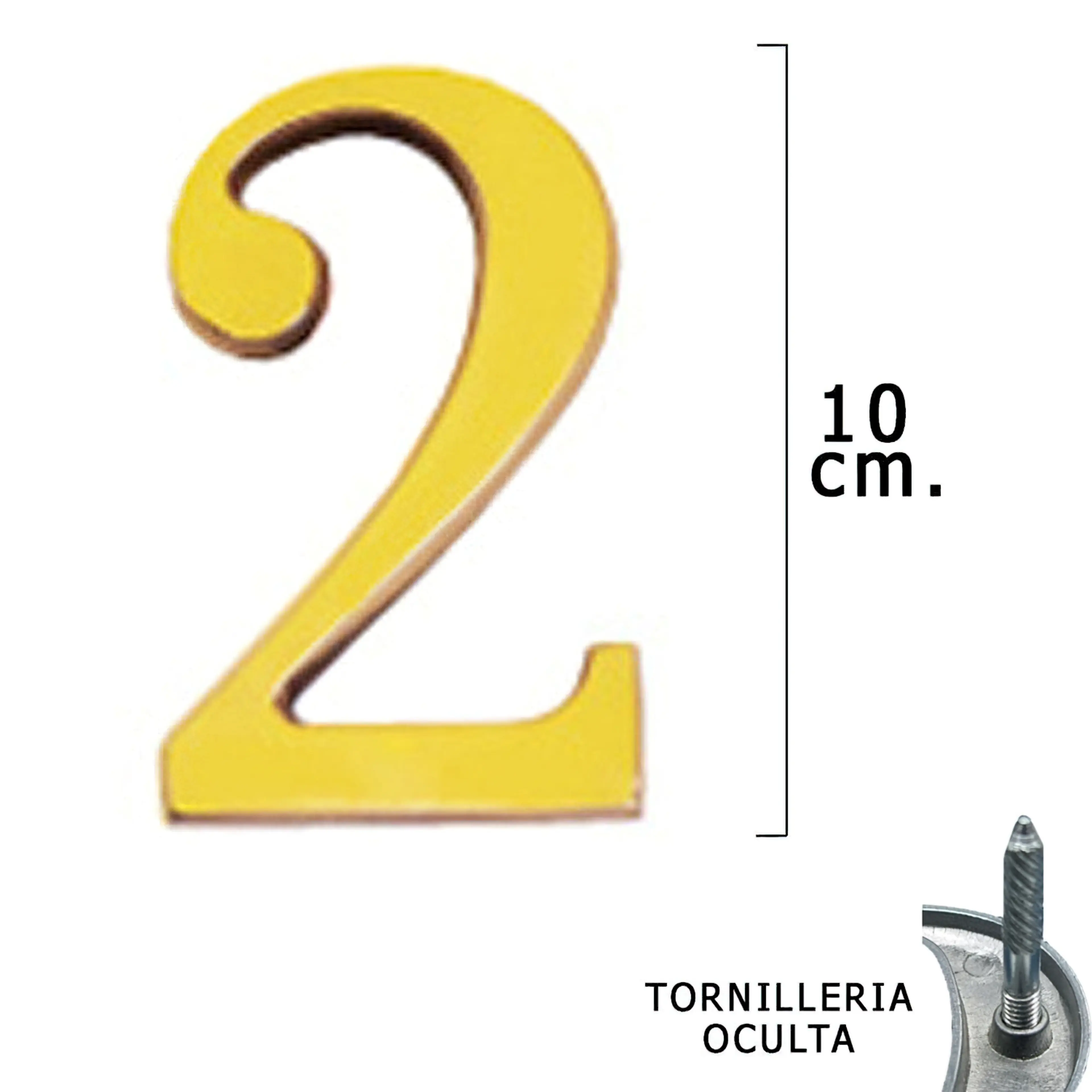 NUMERO LATÓN "2" 10 CM. CON TORNILL