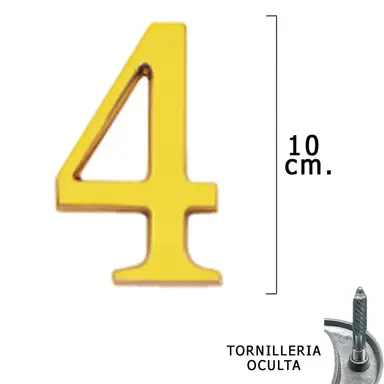 NUMERO LATÓN "4" 10 CM. CON TORNILL
