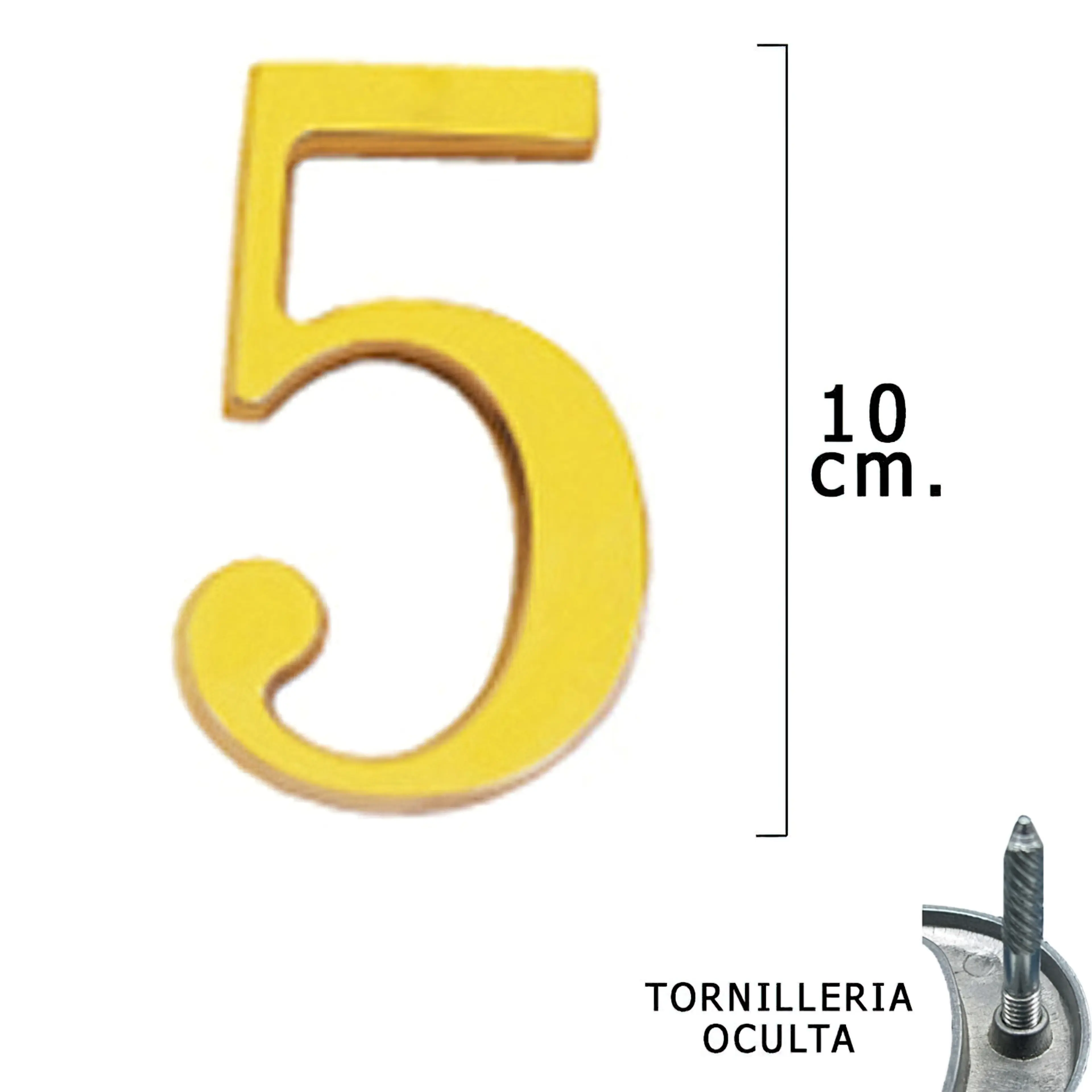 NUMERO LATÓN "5" 10 CM. CON TORNILL