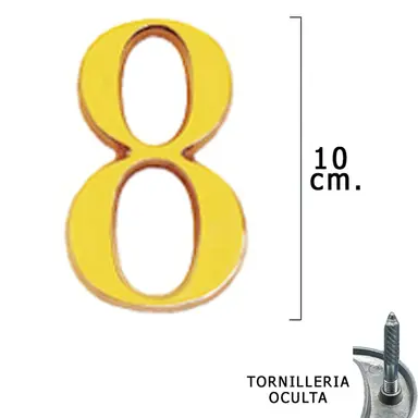 NUMERO LATÓN "8" 10 CM. CON TORNILL