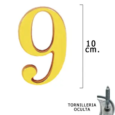 NUMERO LATÓN "9" 10 CM. CON TORNILL