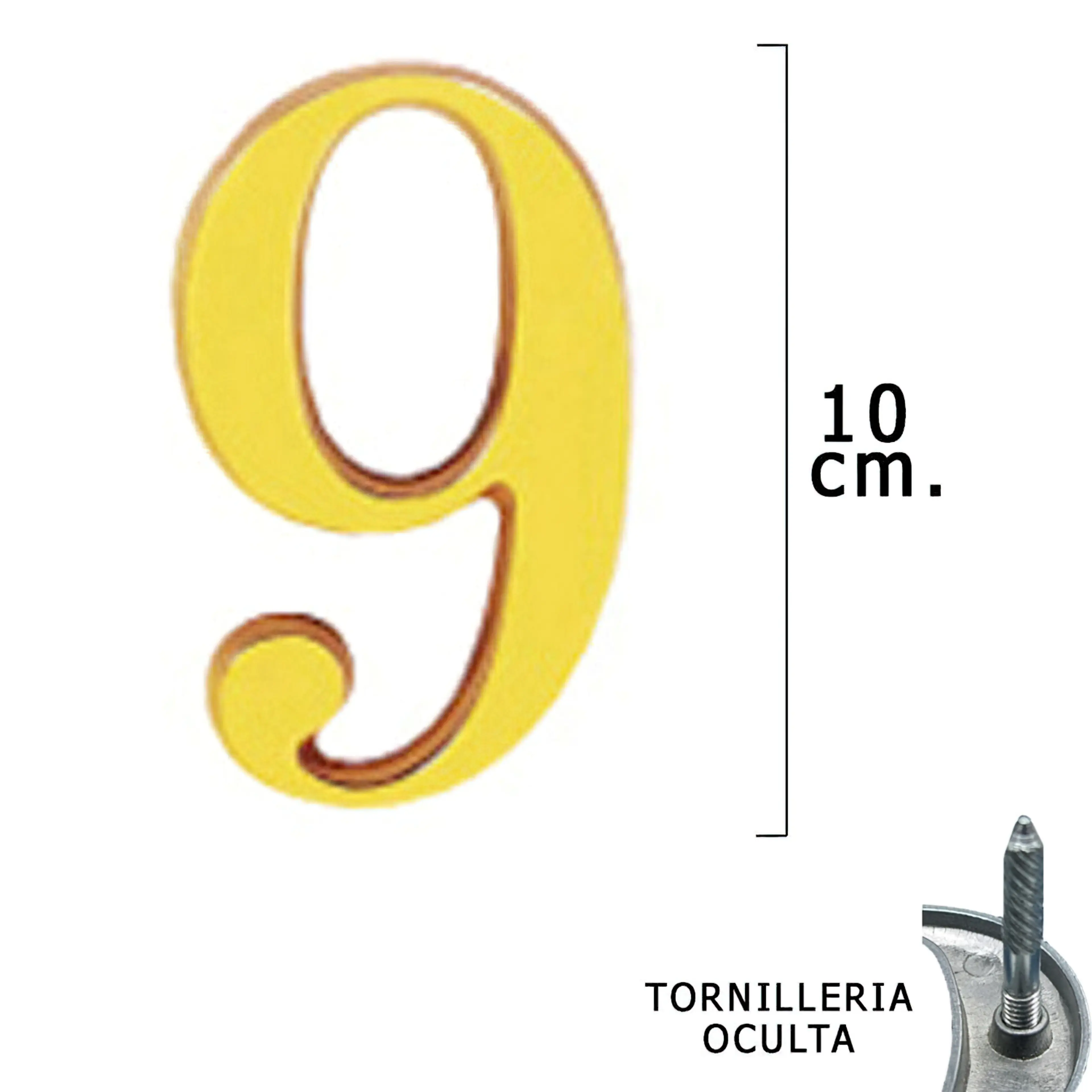 NUMERO LATÓN "9" 10 CM. CON TORNILL