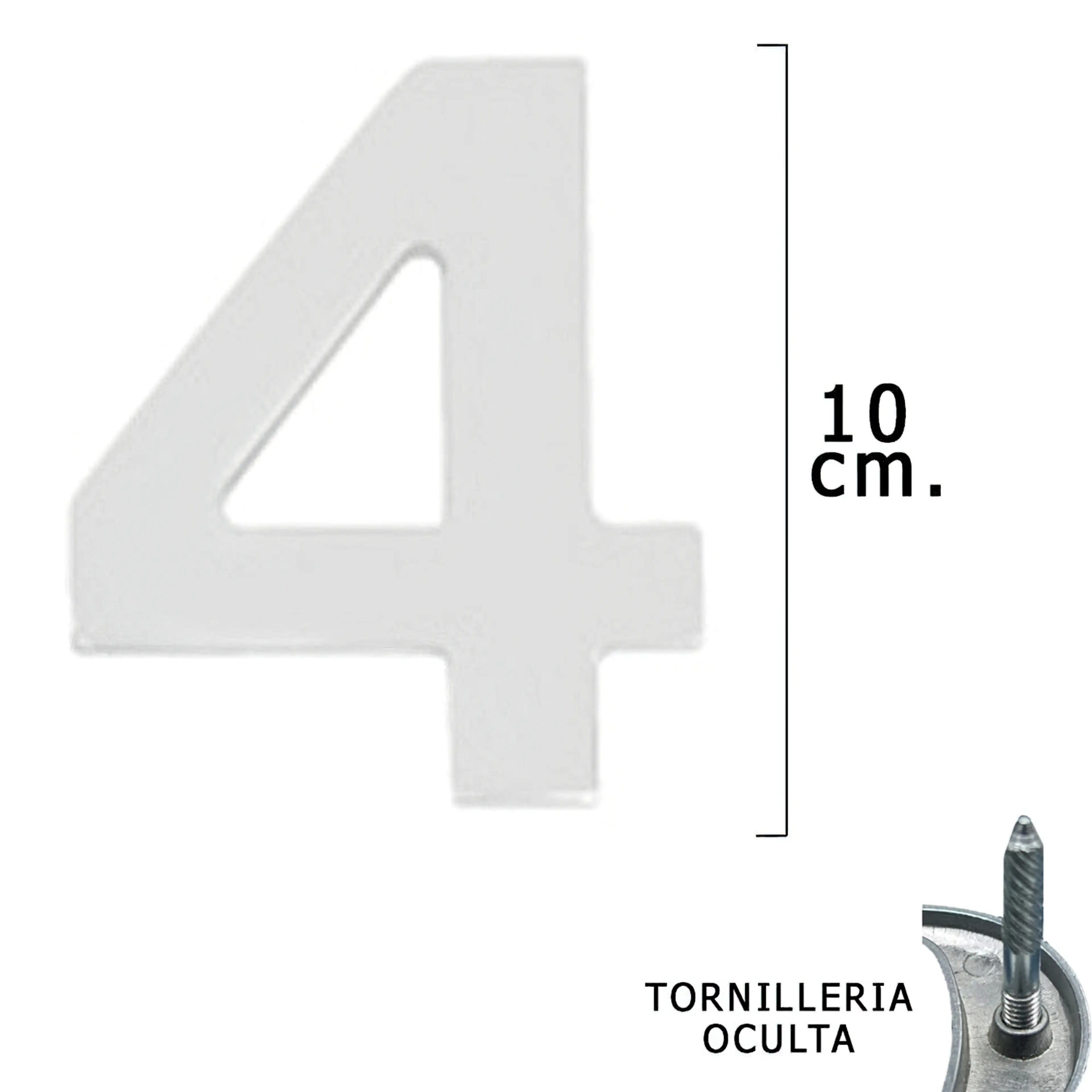 NUMERO METAL "4 PLATEADO MATE 10 CM