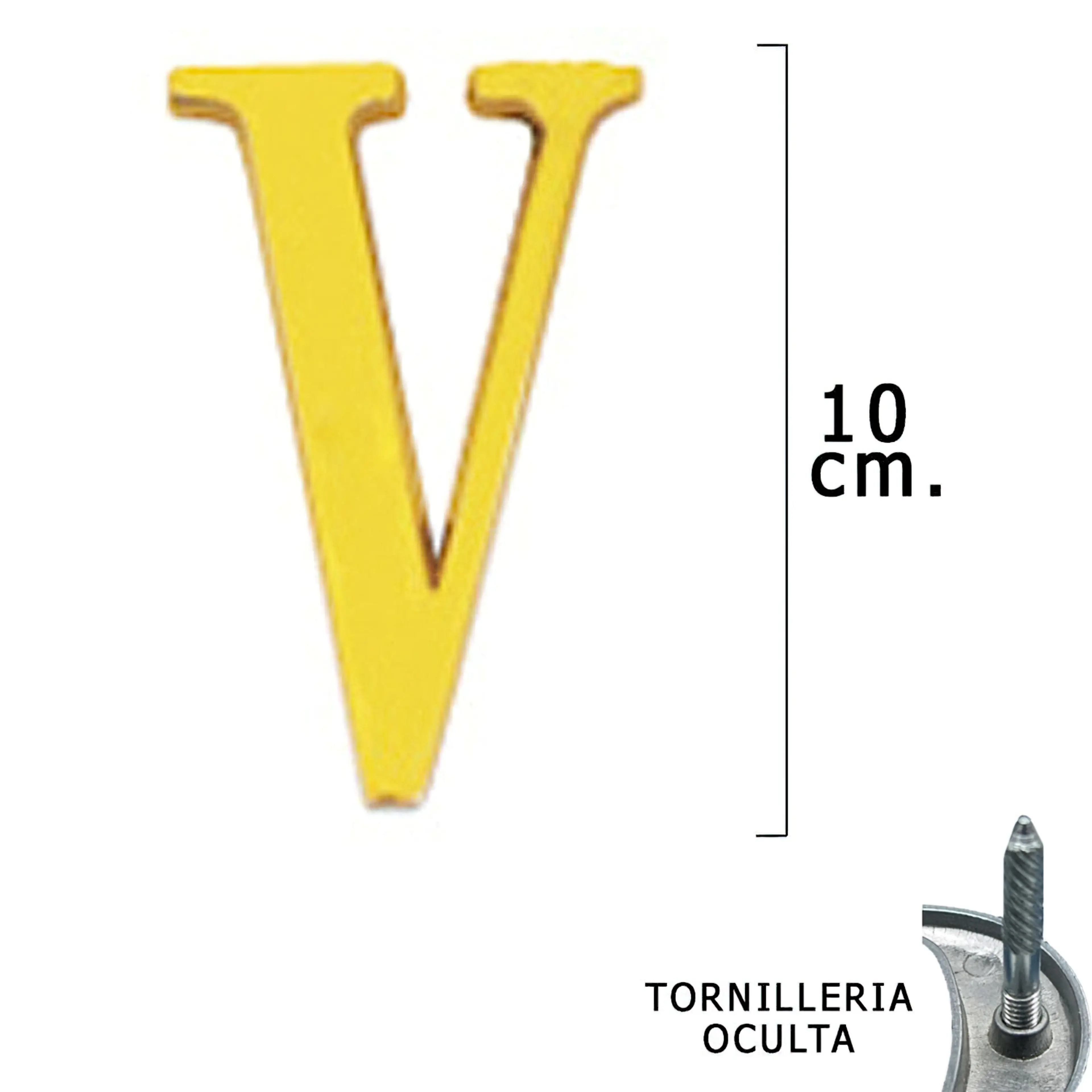 LETRA LATÓN "V" 10 CM. CON TORNILLE