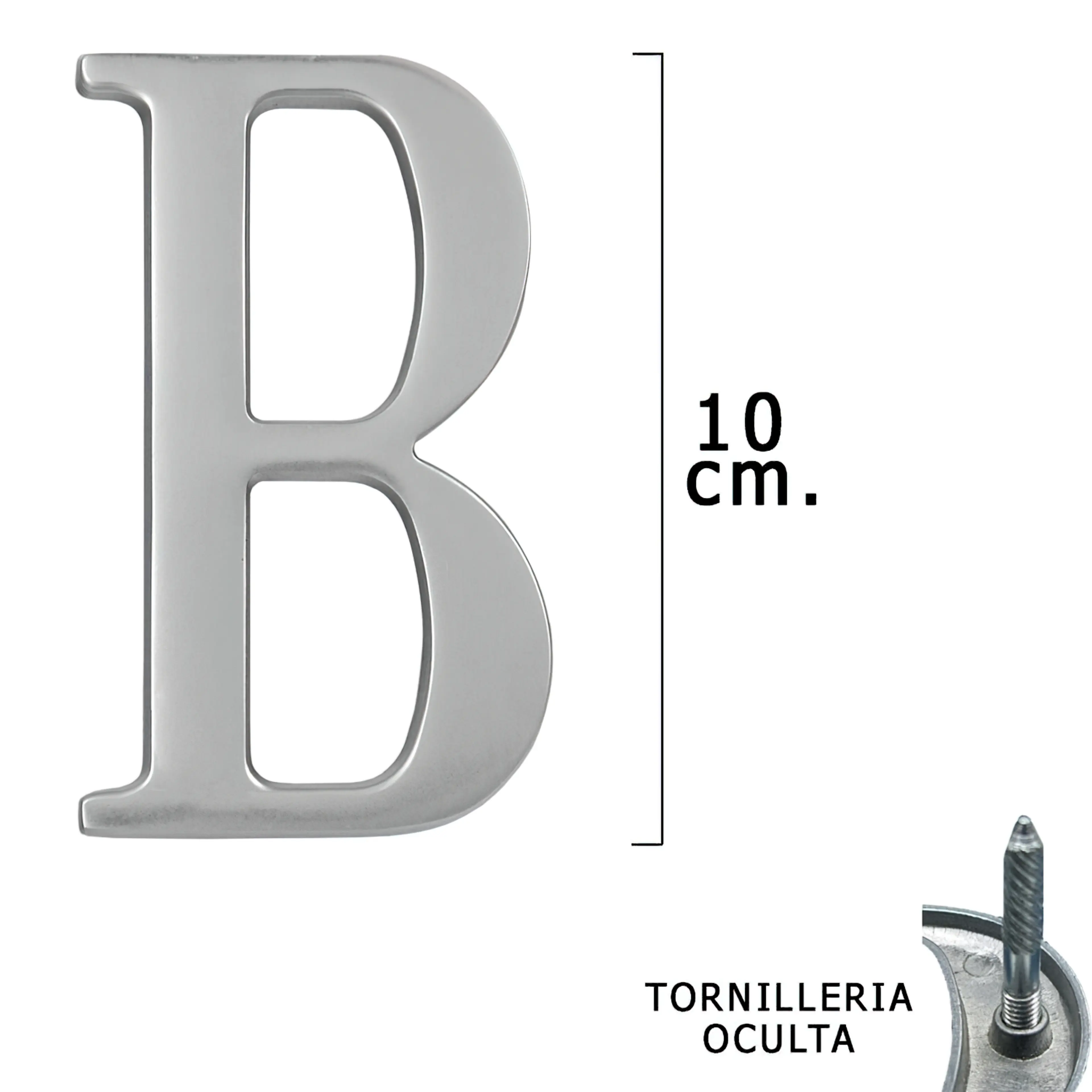 LETRA METAL "B" PLATEADA MATE 10 CM