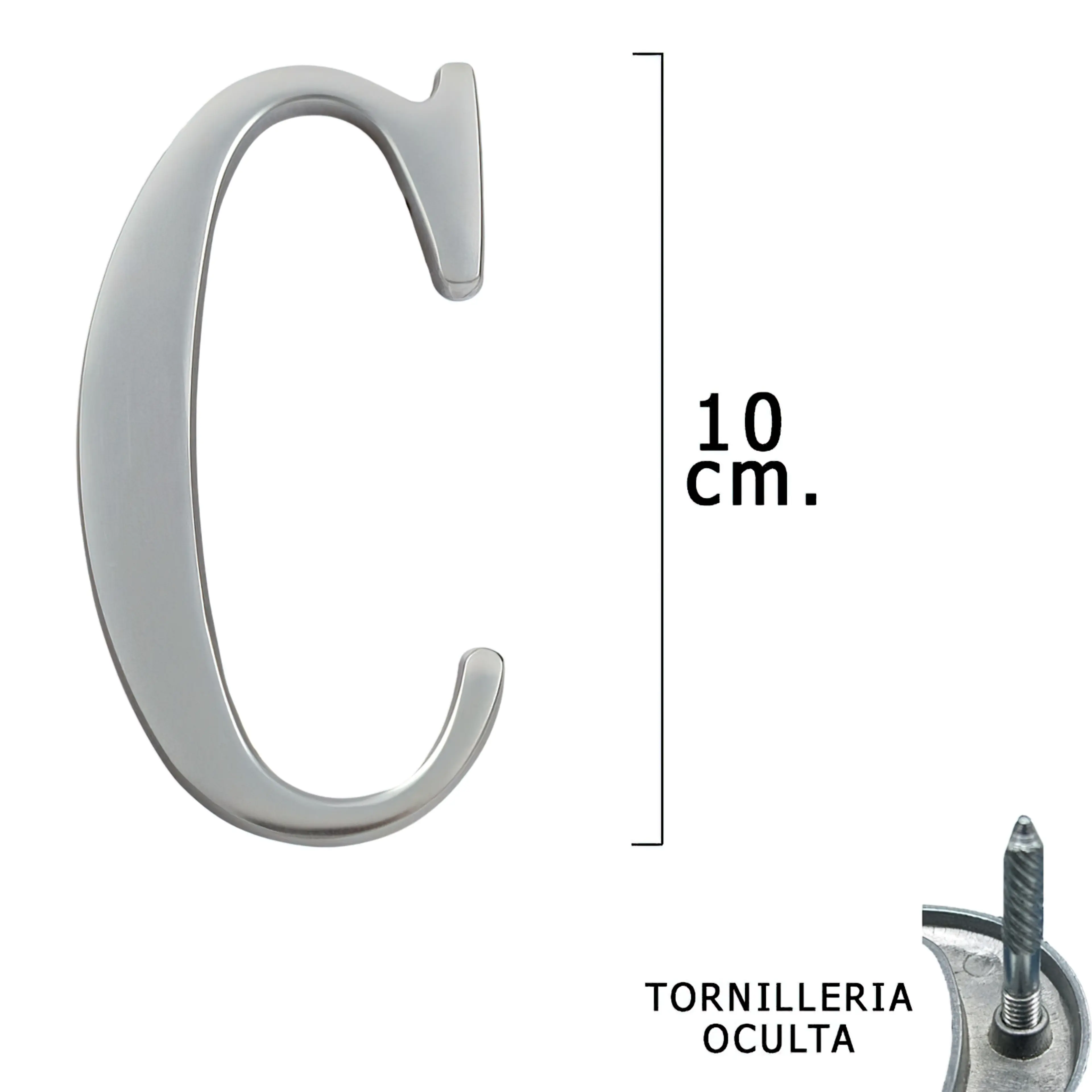 LETRA METAL "C" PLATEADA MATE 10 CM