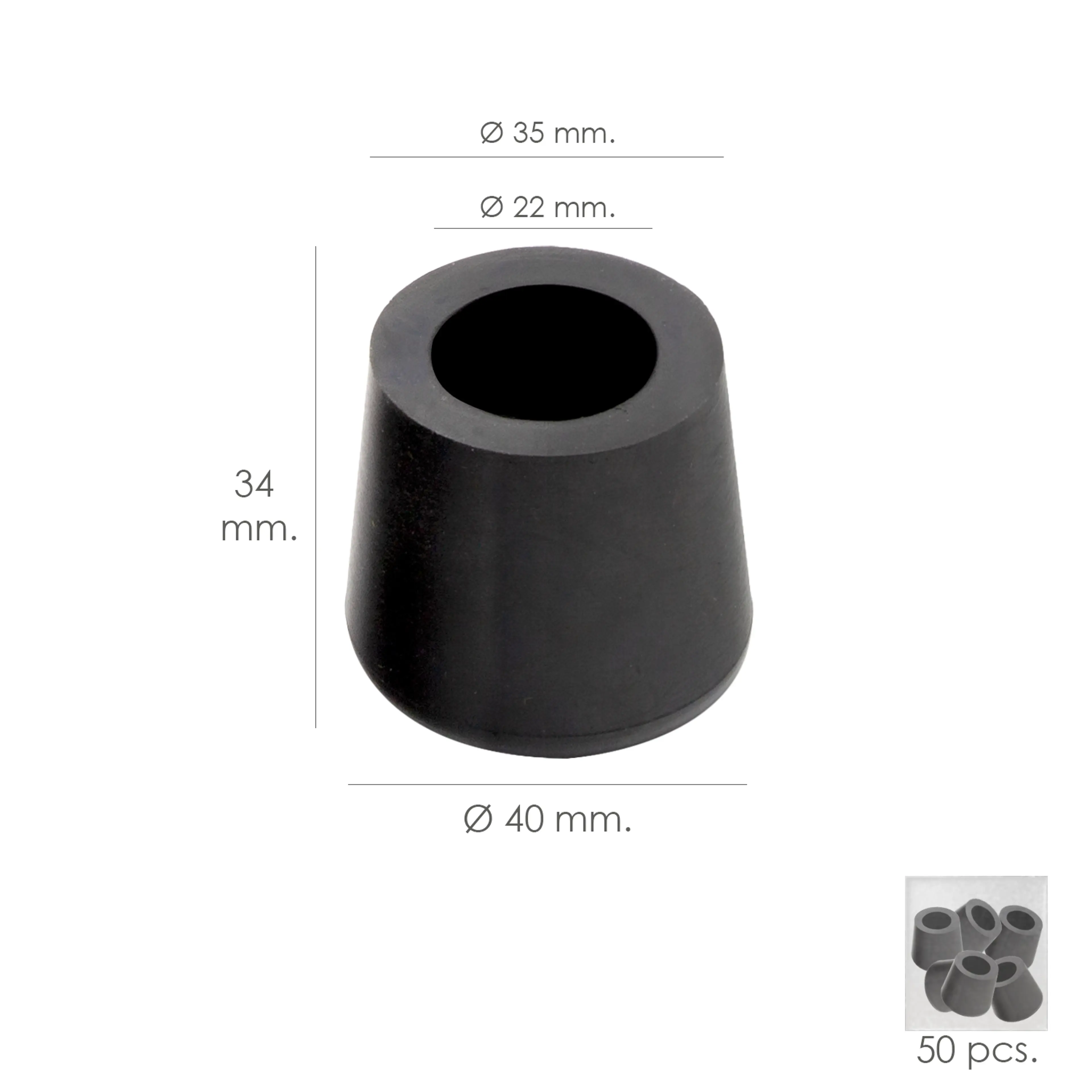 TACO GOMA ANDADOR NEGRO Ø 22MM CON 