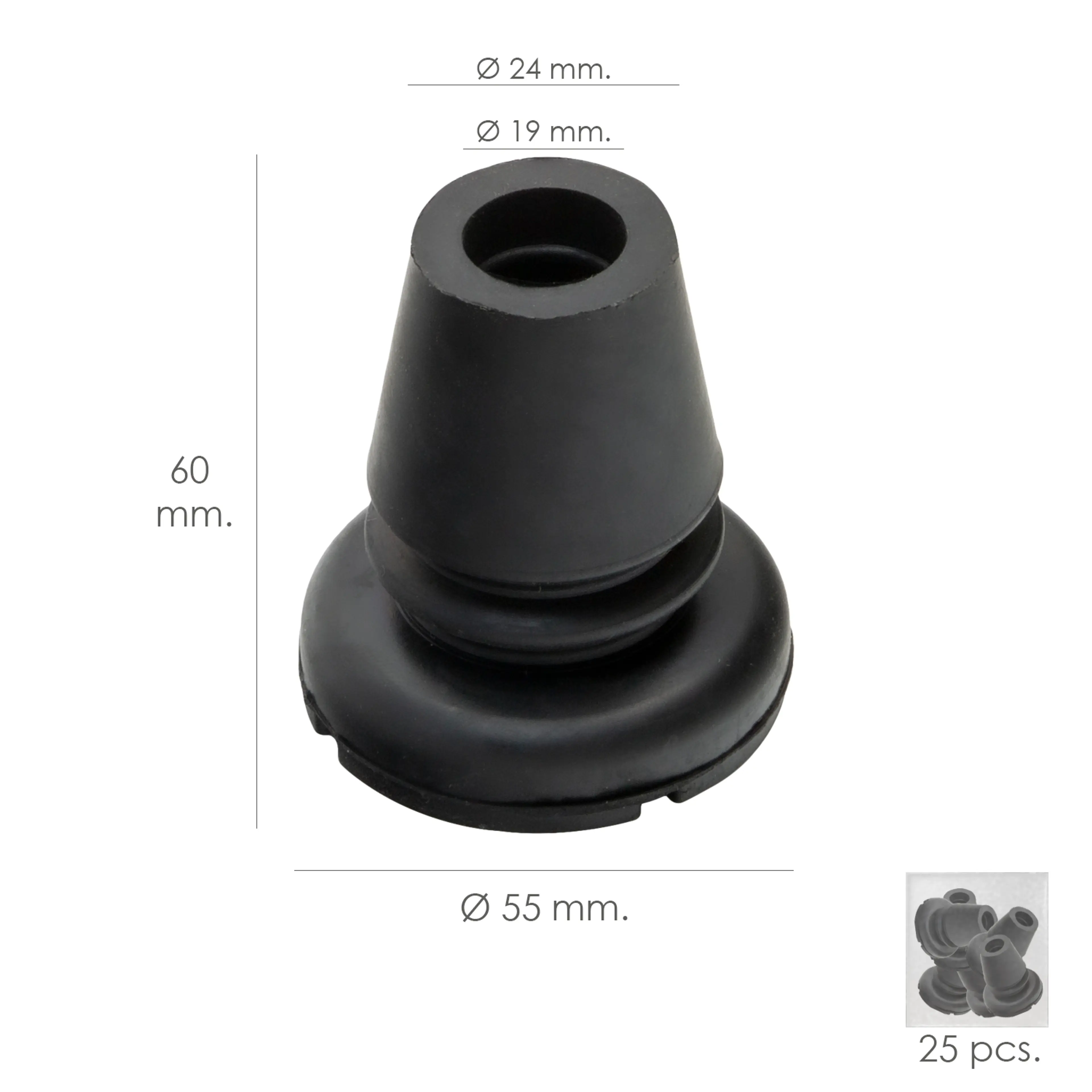TACO GOMA BASTON NEGRO TUBO Ø 19 MM