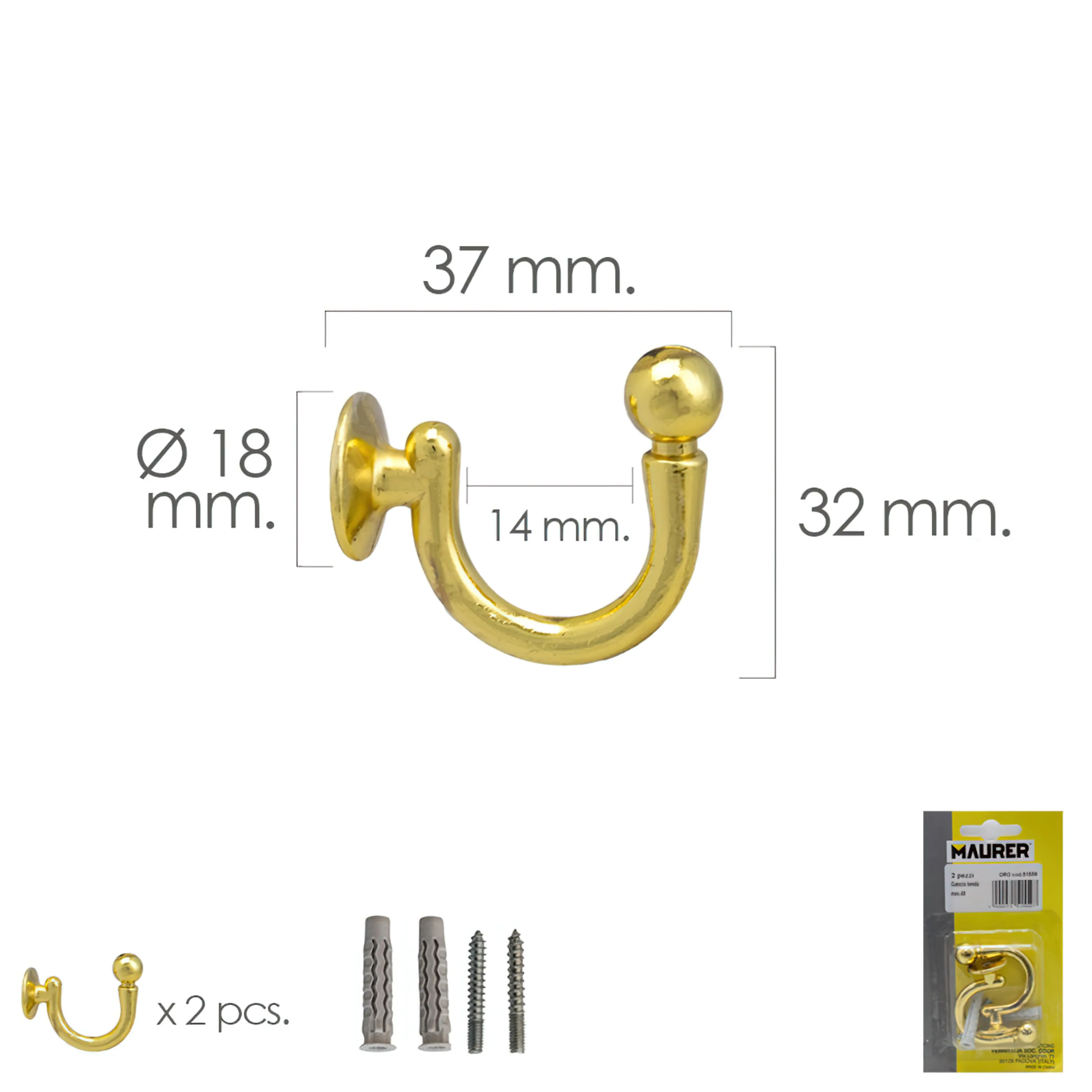 GANCHO LATONADO ATORNILLABE 37 MM. 