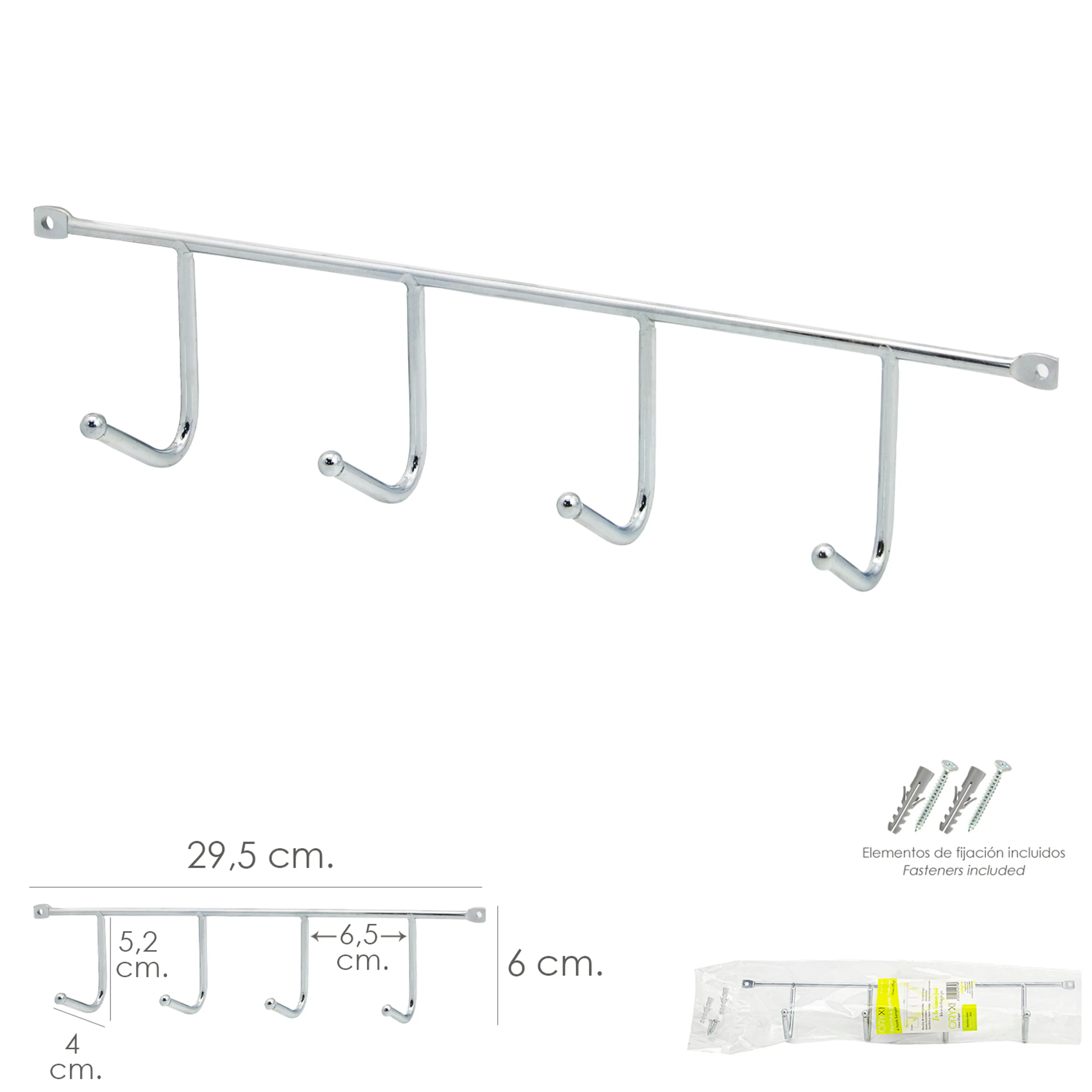 PERCHA ACERO INOXIDABLE CUATRO GANC