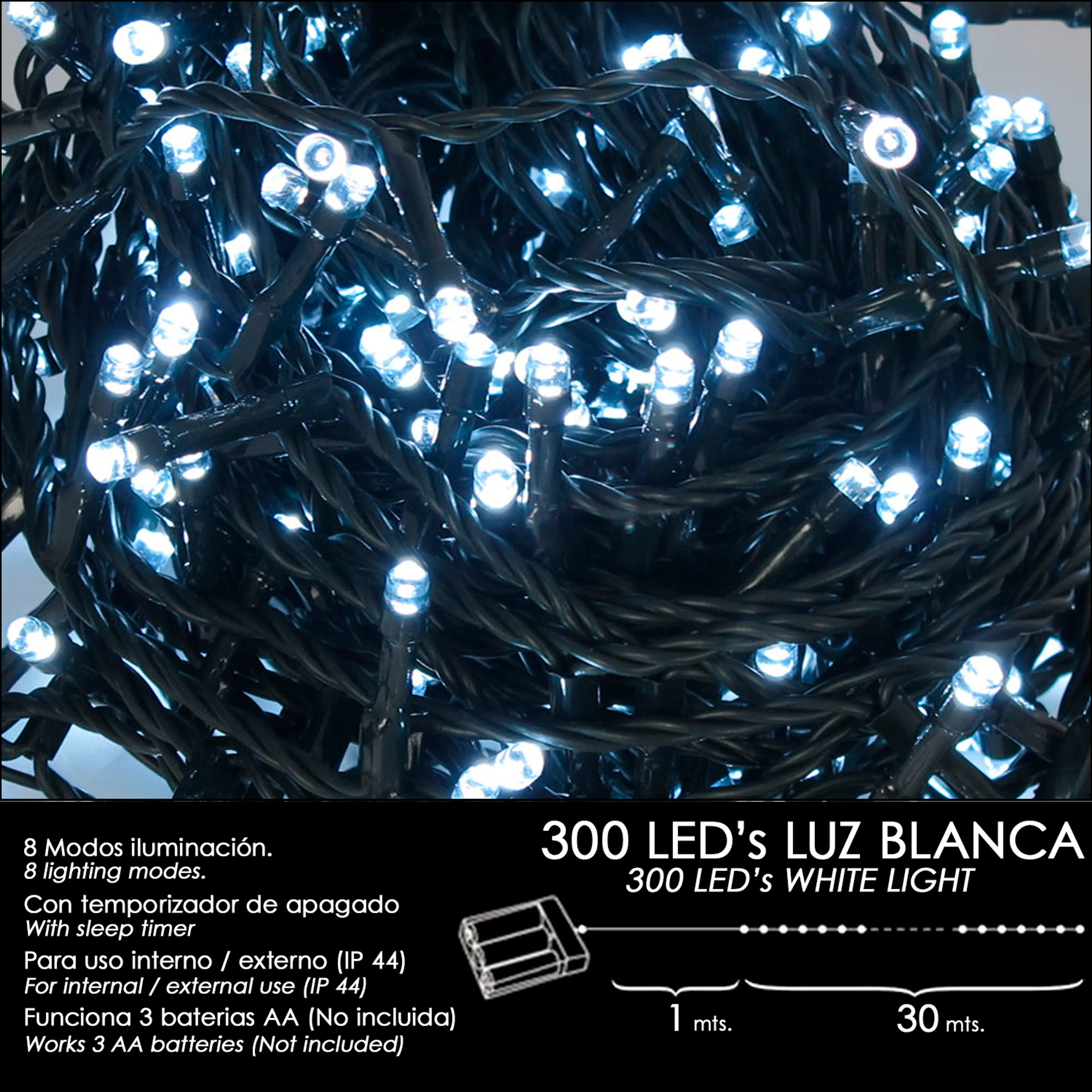 LUCES NAVIDAD A PILAS 300 LEDS LUZ 