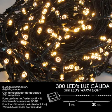LUCES NAVIDAD A PILAS 300 LEDS LUZ 