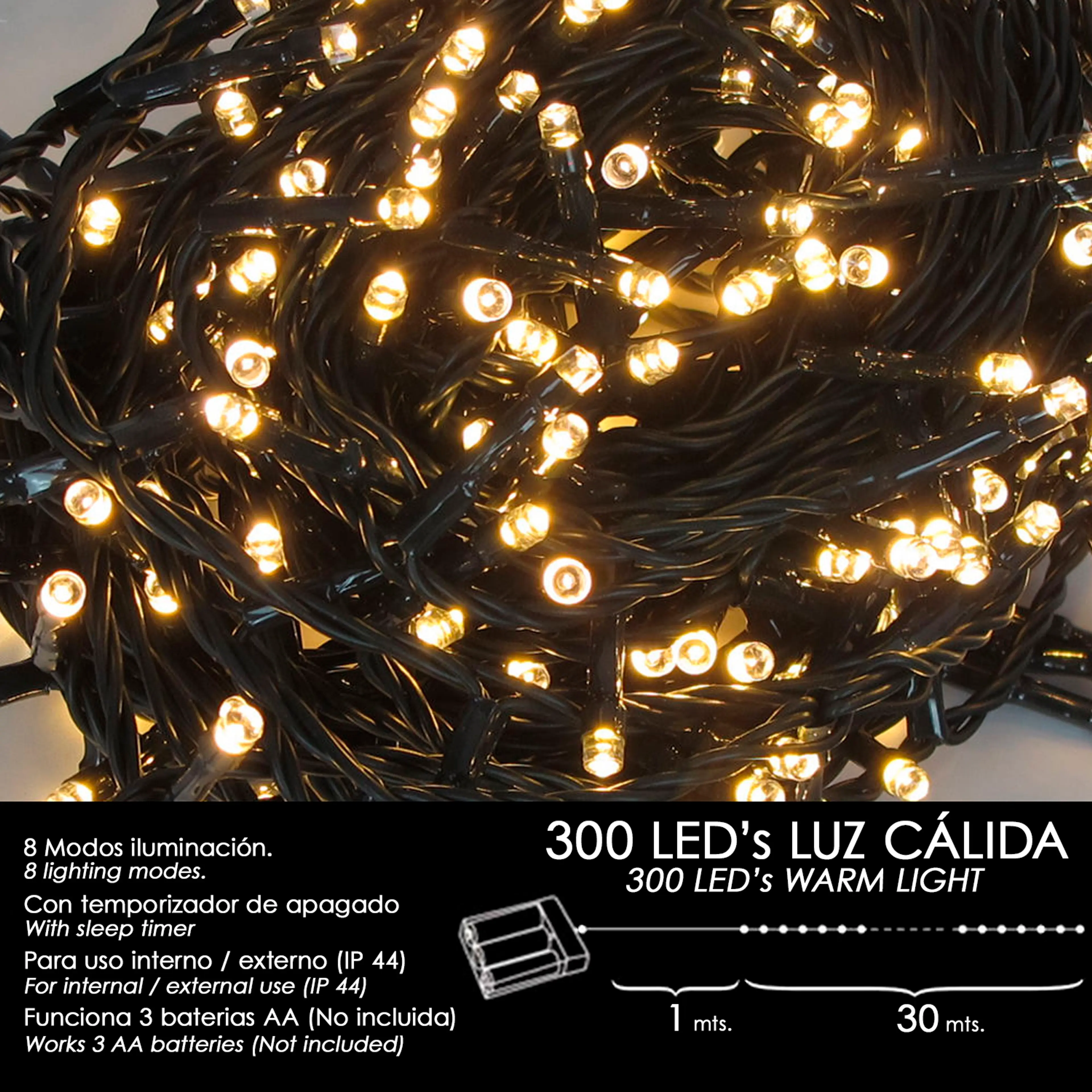 LUCES NAVIDAD A PILAS 300 LEDS LUZ 
