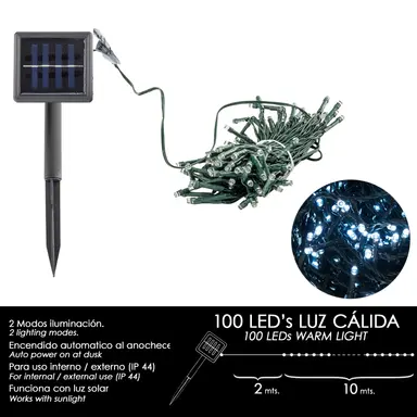 LUCES NAVIDAD SOLAR 100 LEDS LUZ BL